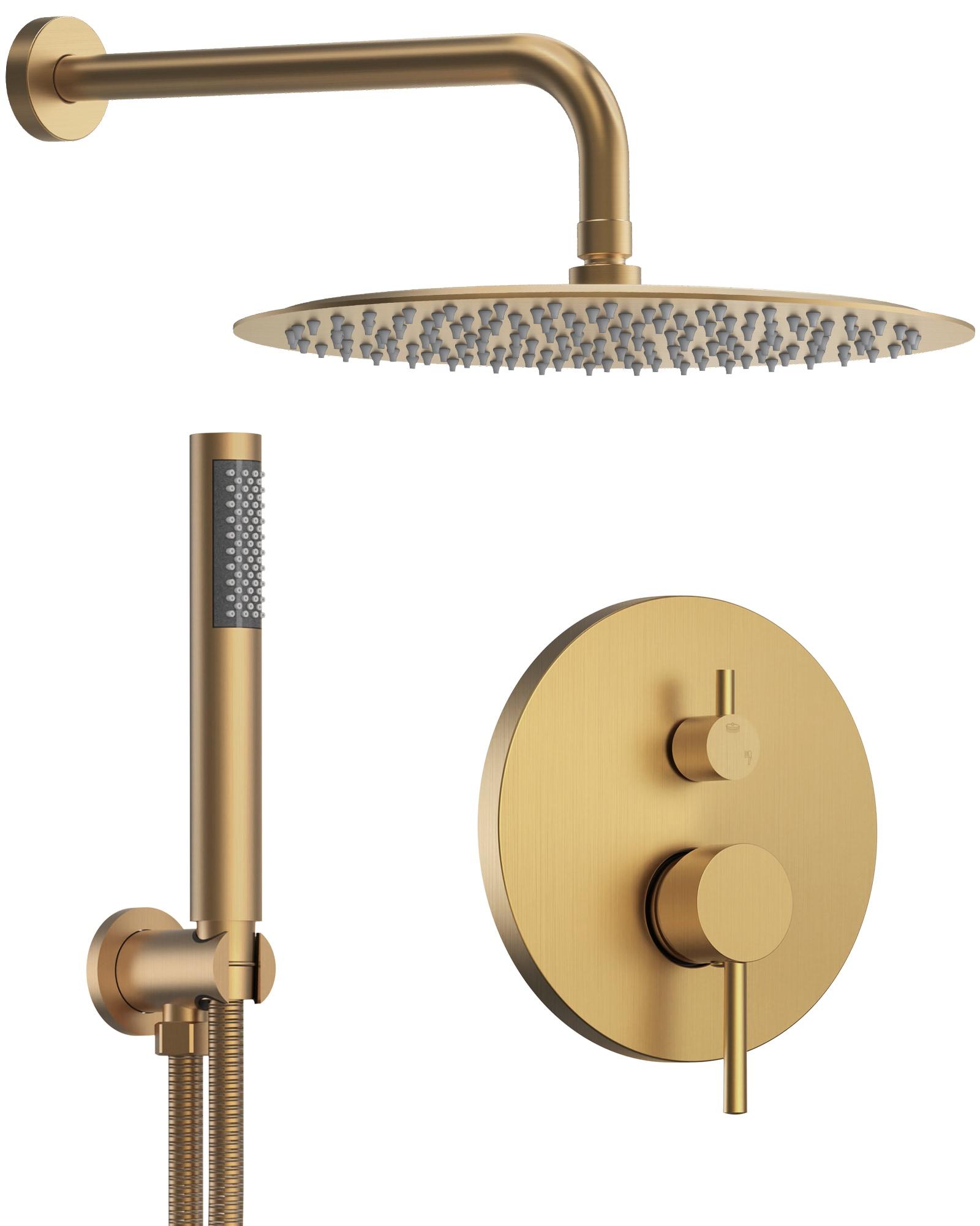 GRANDJOY Complete Shower System, 10" and 6" Dual Wall Mount Rain Shower Faucets with Handheld Shower Spray, High Pressure in Brushed Gold
