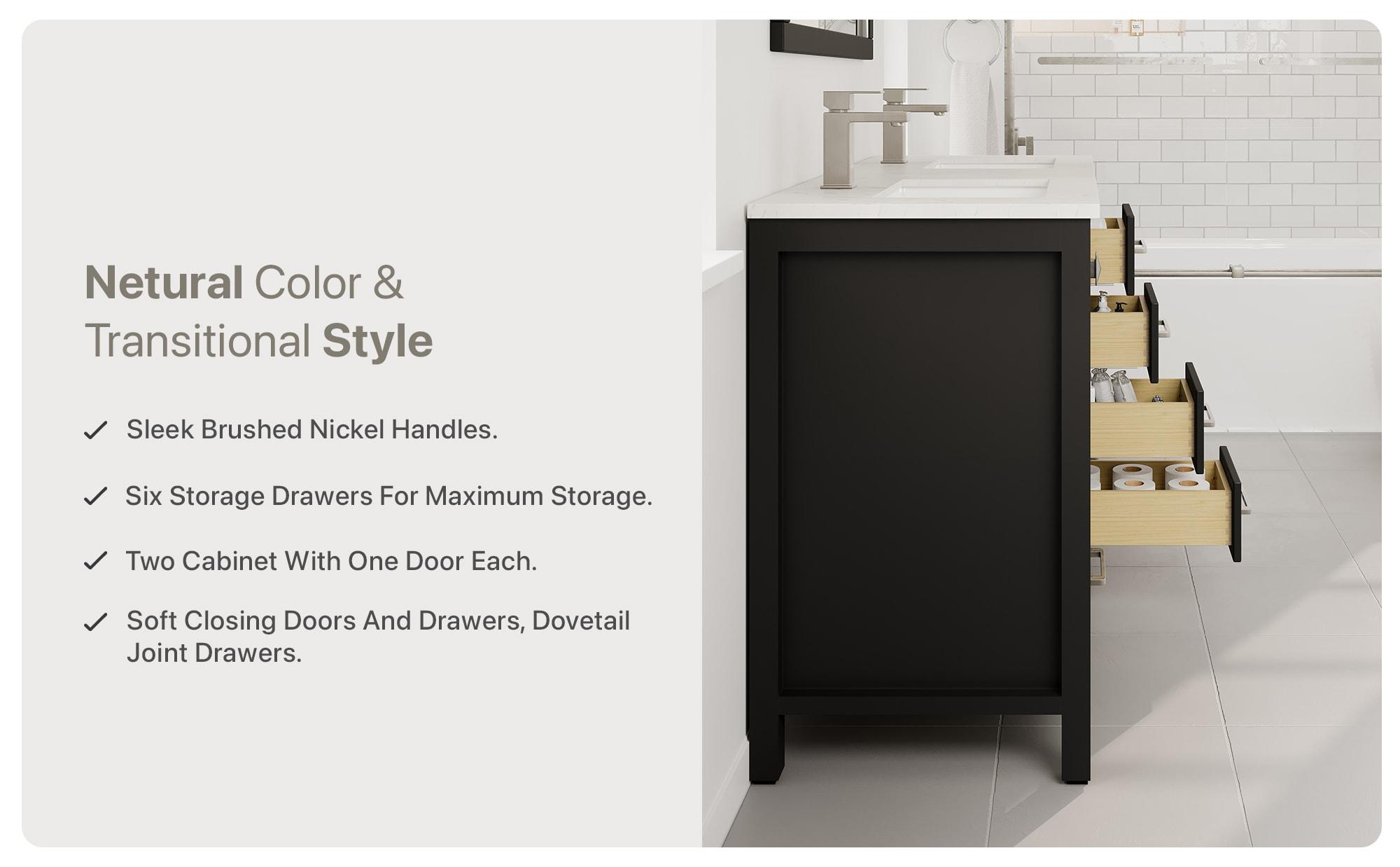 Eviva Eviva London 48"W X 18"D Double Sink Bathroom Vanity With White Carrara Quartz Countertop
