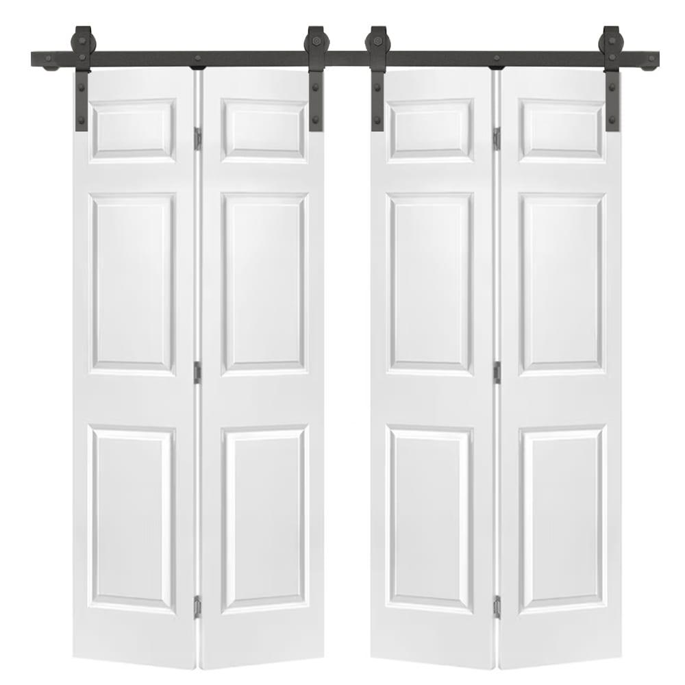 Calhome Paneled MDF Composite Double Bifold Barn Doors with Installation Hardware Kit