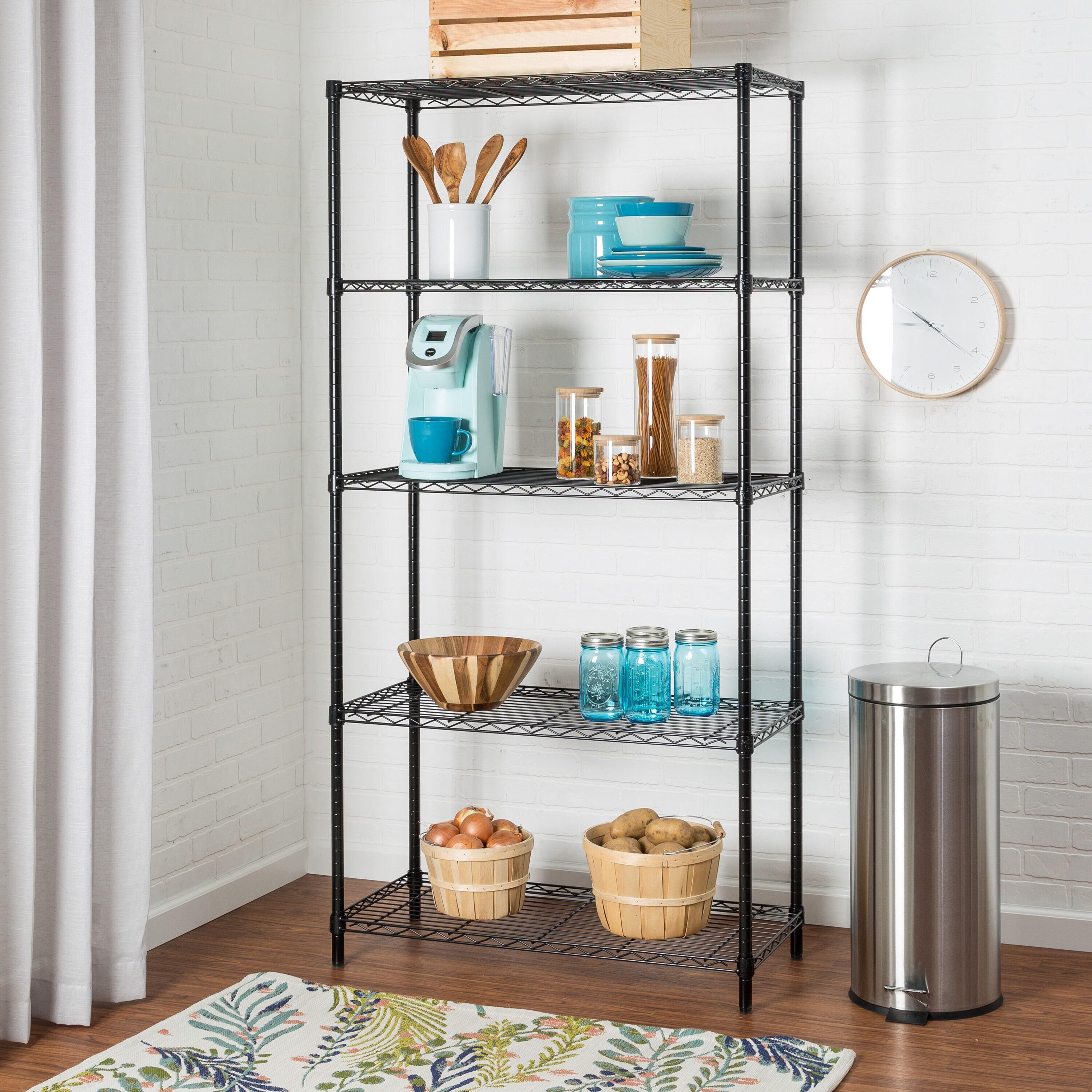 5-Tier Metal Height-Adjustable Shelving Unit (36" W X 72" H x 16" D)