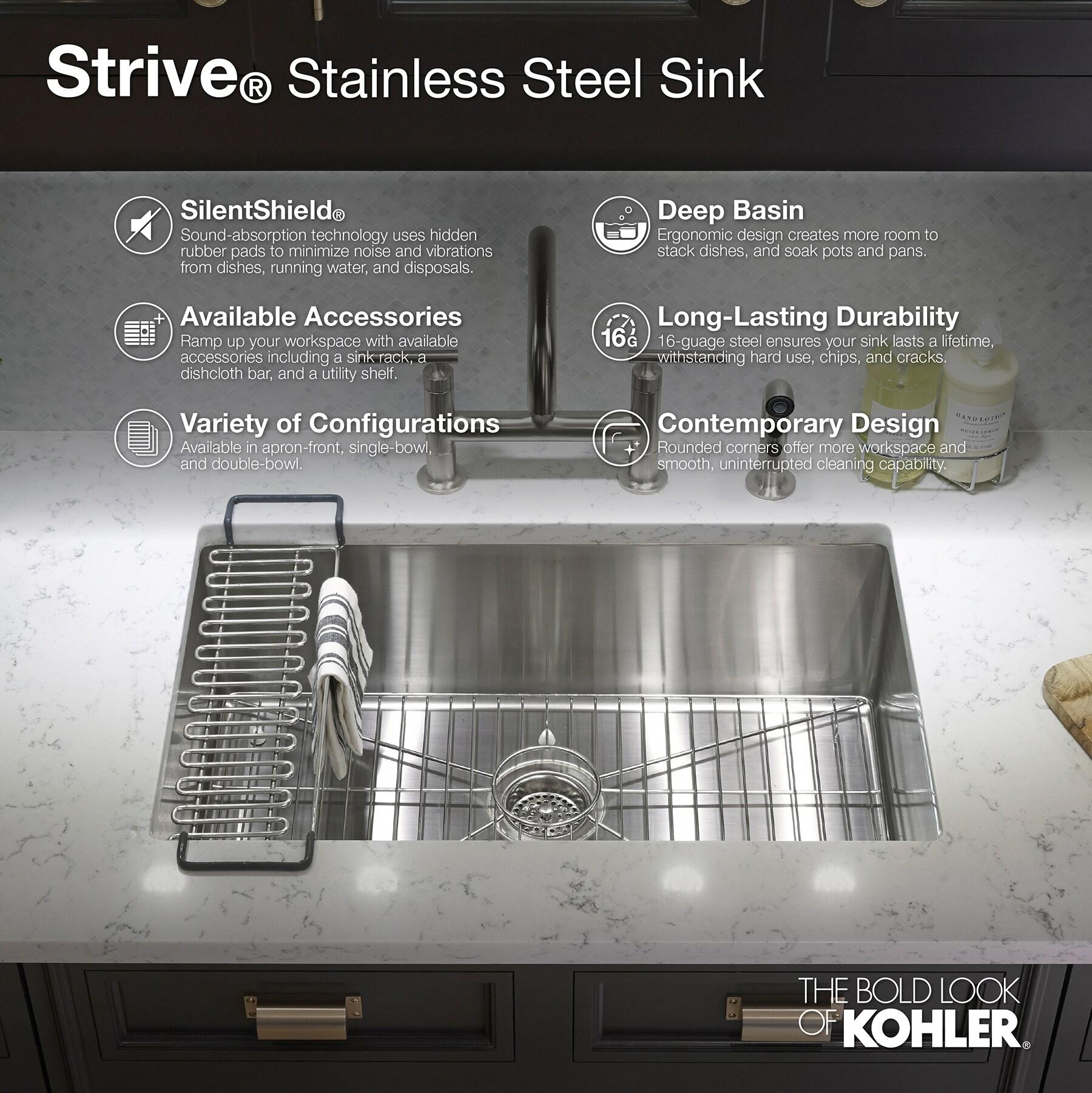 Strive 32" L x 18-1/4" W x 9-5/16" Under-Mount Double-Equal Kitchen Sink with Basin Rack