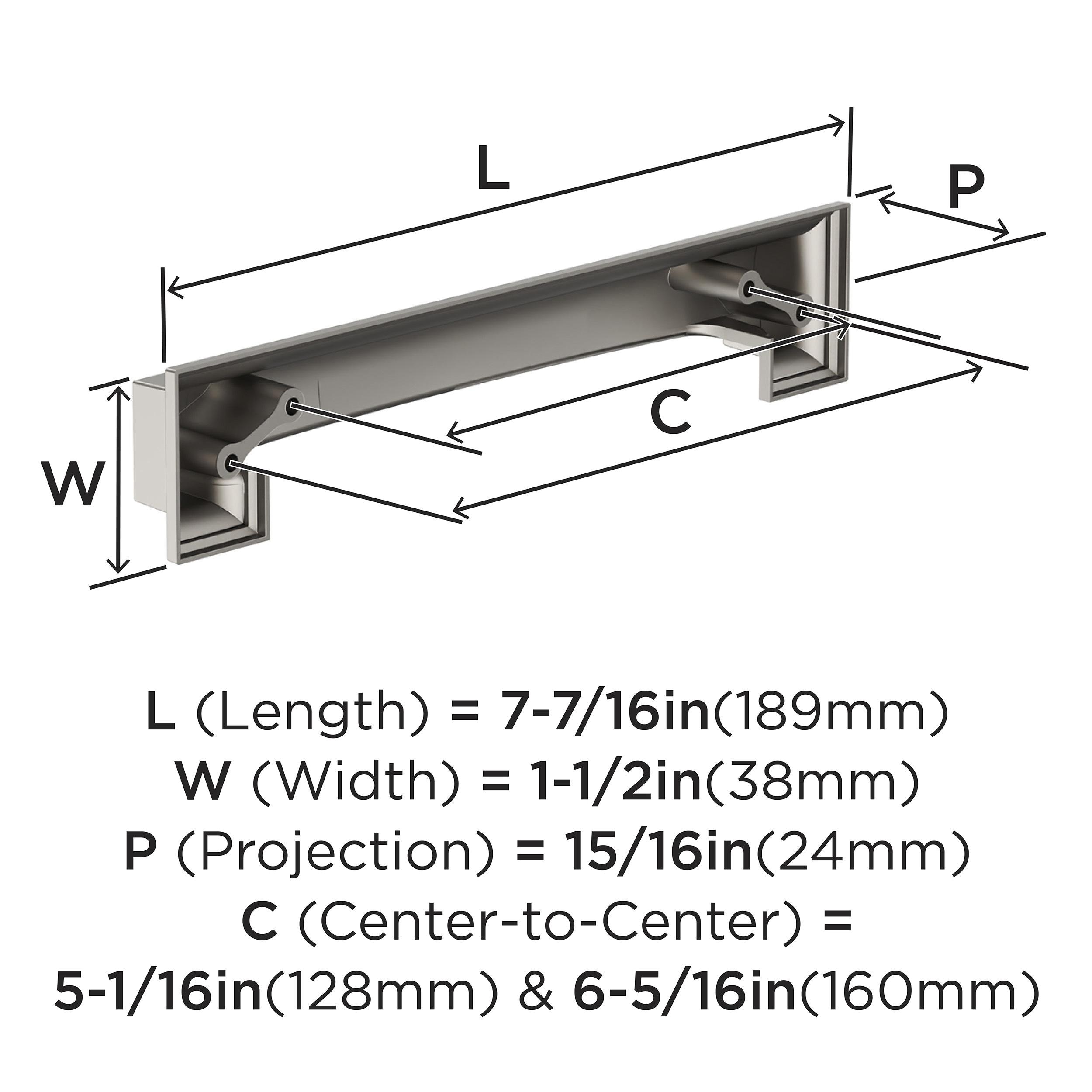 Amerock Appoint 5-1/16 inch or 6-5/16 inch (128mm or 160mm) Center-to-Center Polished Nickel Cabinet Cup Pull