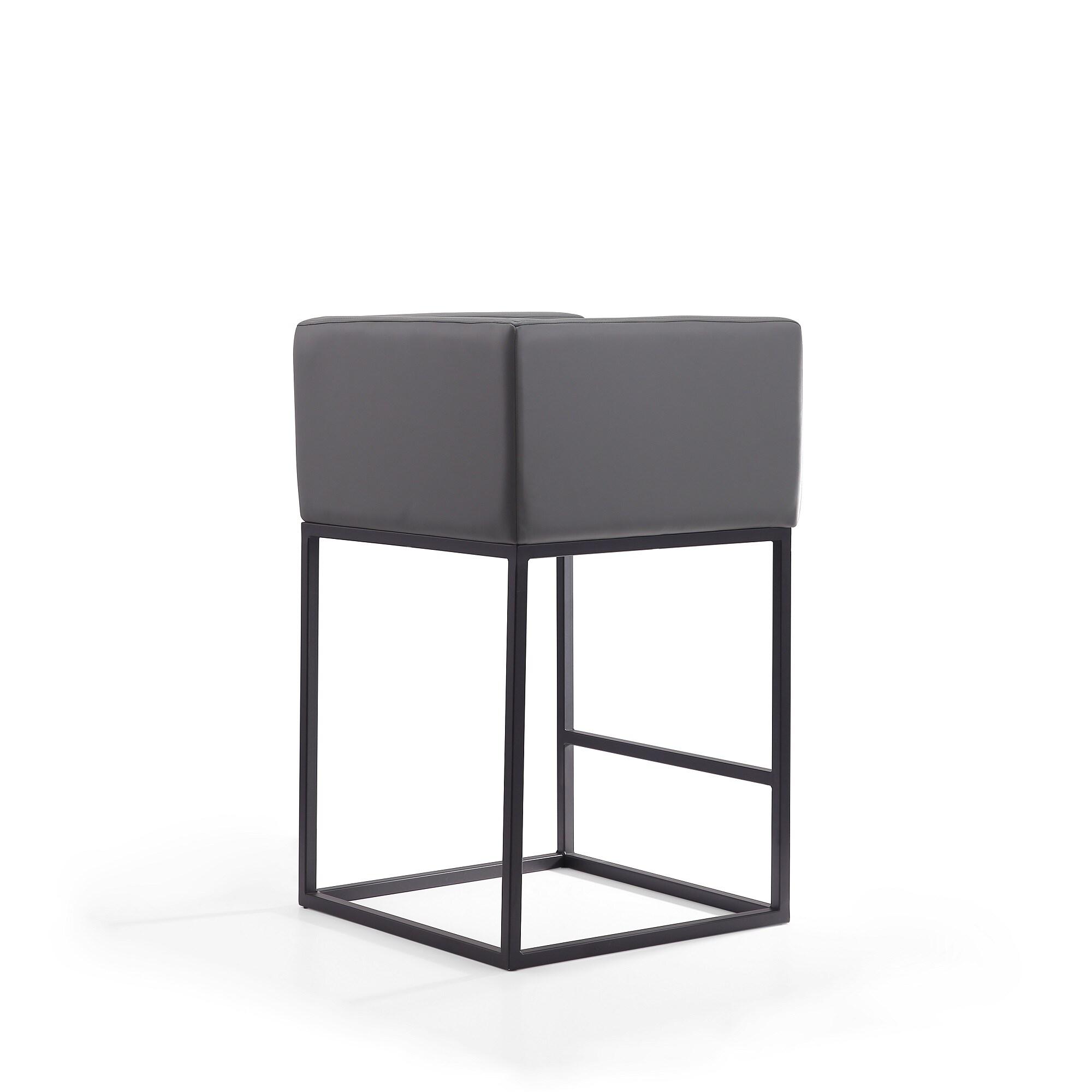 Embassy Metal Counter Height Barstool Gray - Manhattan Comfort: Faux Leather, Low Back with Armrest & Footrest