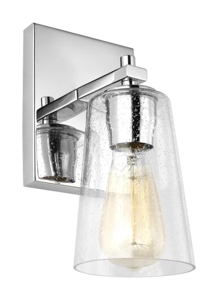 Chrome Clear Seeded Glass Round Wall Sconce, 1-Light