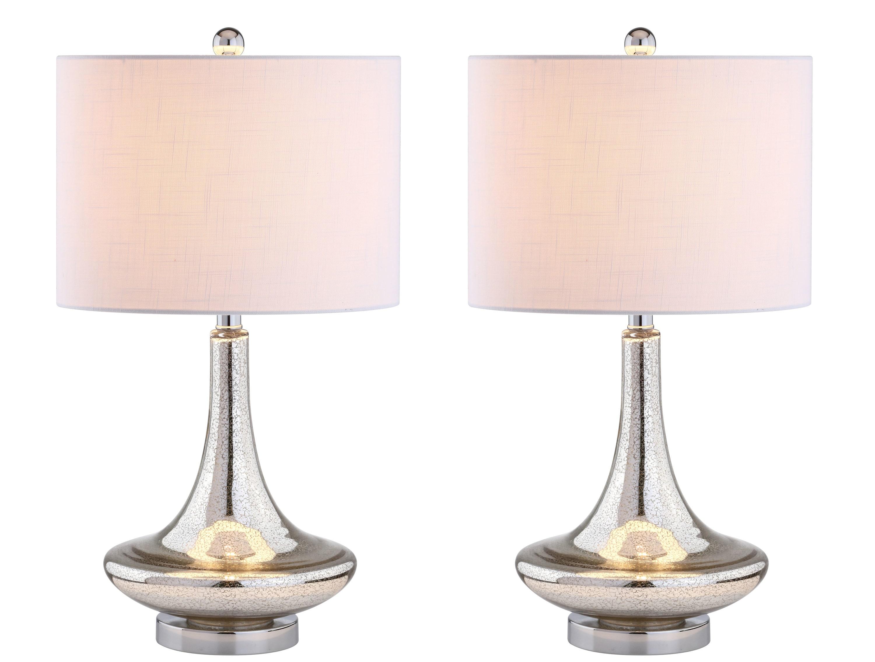 JONATHAN Y JYL1081A-SET2 Cecile 25.5" Glass Teardrop LED Table Lamp, Contemporary, Transitional for living room, dinning room, bedroom, office Bulb Included, Mercury Silver/Chrome (Set of 2)