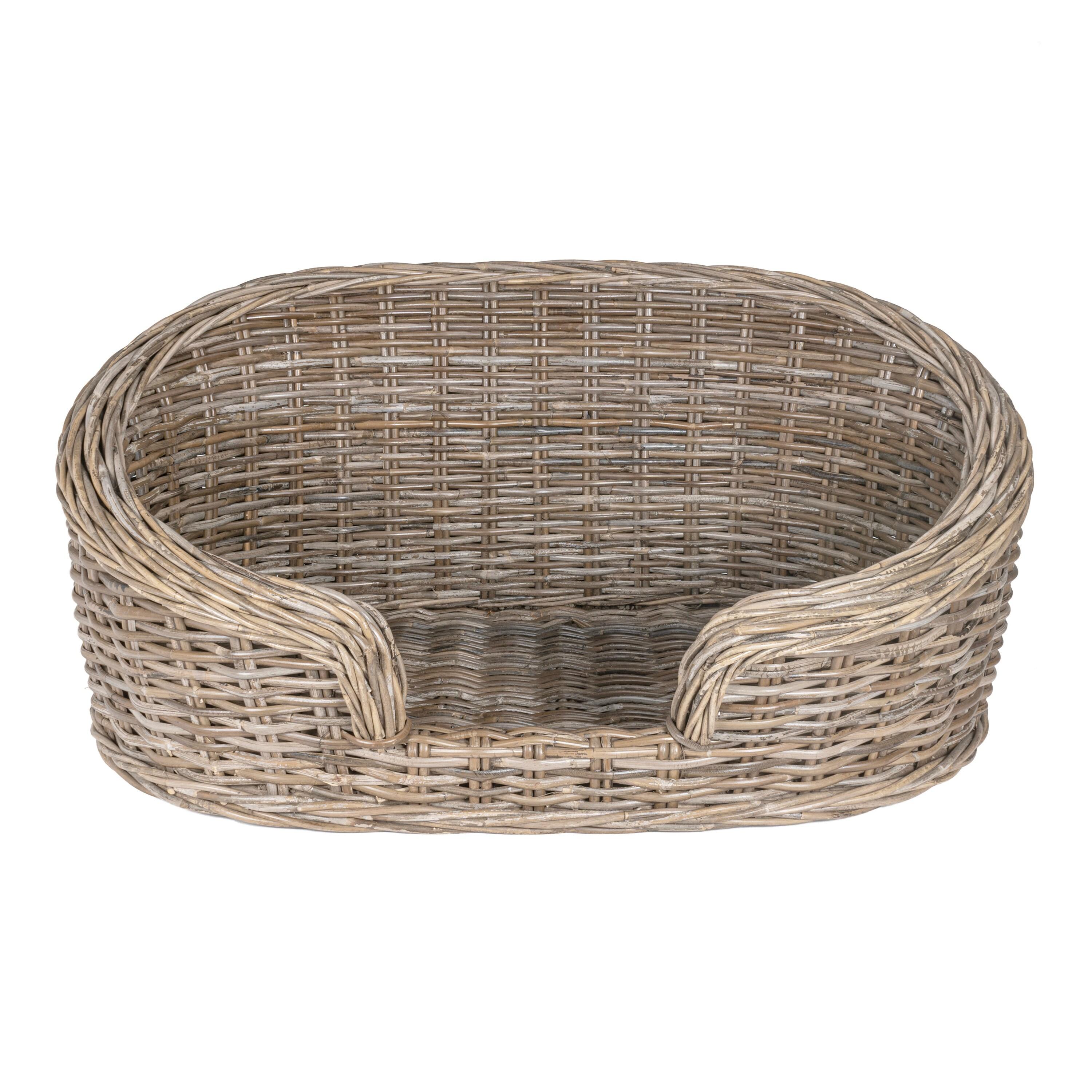THE LICKER STORE Curvy 33" x 21.25" Classic Handwoven Rattan Dog Bed with Machine-Washable Cushion, Kubu Gray