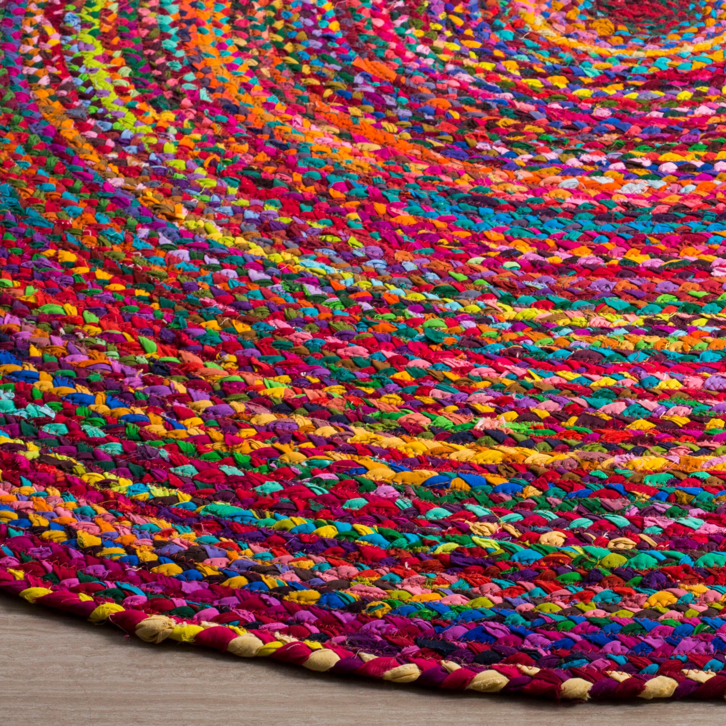 Braided BRD210 Hand Woven Accent Rug - Red/Multi - 3' Round - Safavieh.