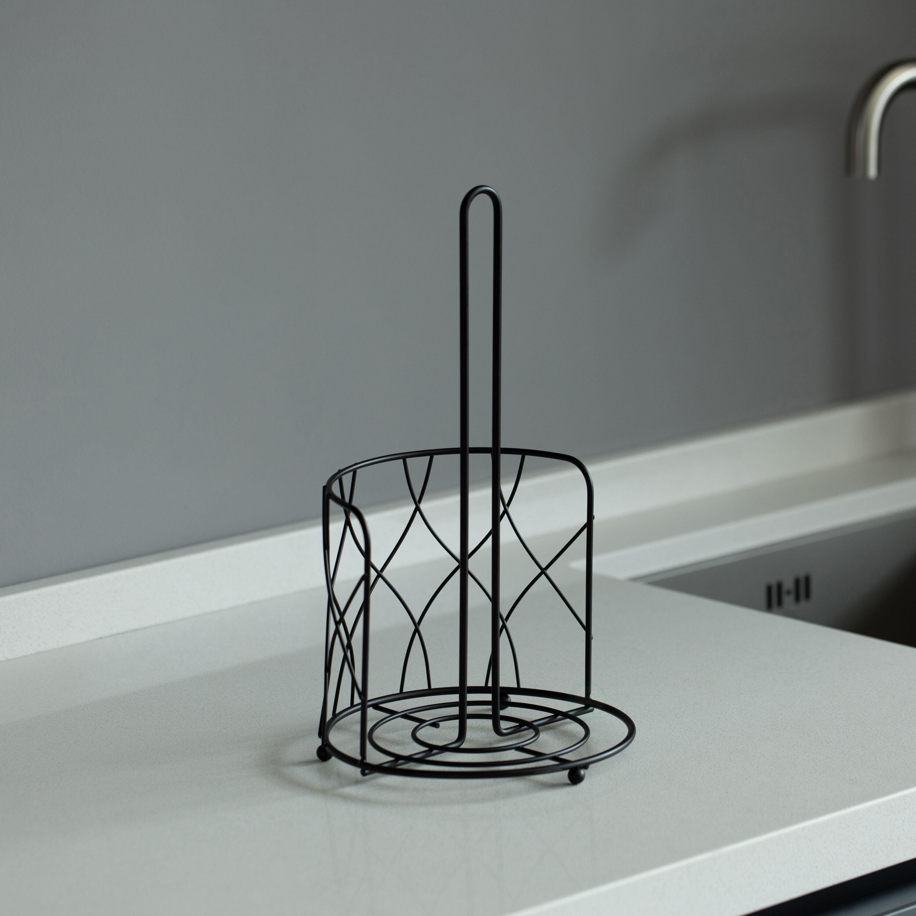 Basicwise Freestanding Black Iron Towel Paper Holder Stand Roll Dispenser with Frame for Kitchen