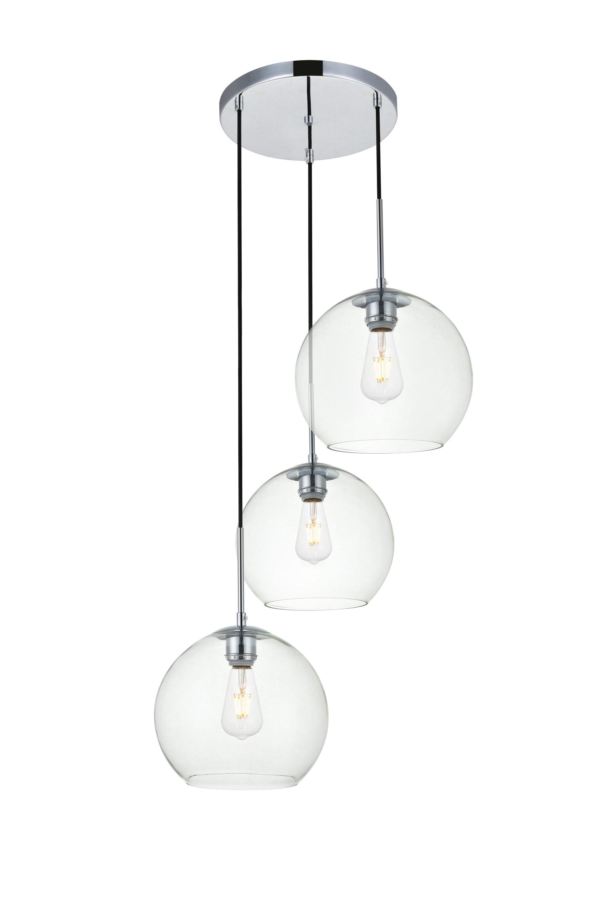 Elegant Lighting Baxter 3-Light Chrome Pendant Fixture with Clear Glass Globes