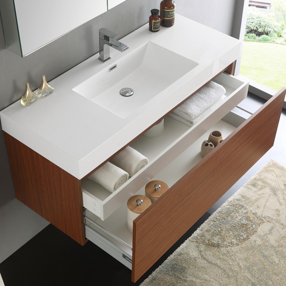 Mezzo 48" Wall Mount Single Sink Modern Bathroom Vanity with Medicine Cabinet - Faucet Not Included