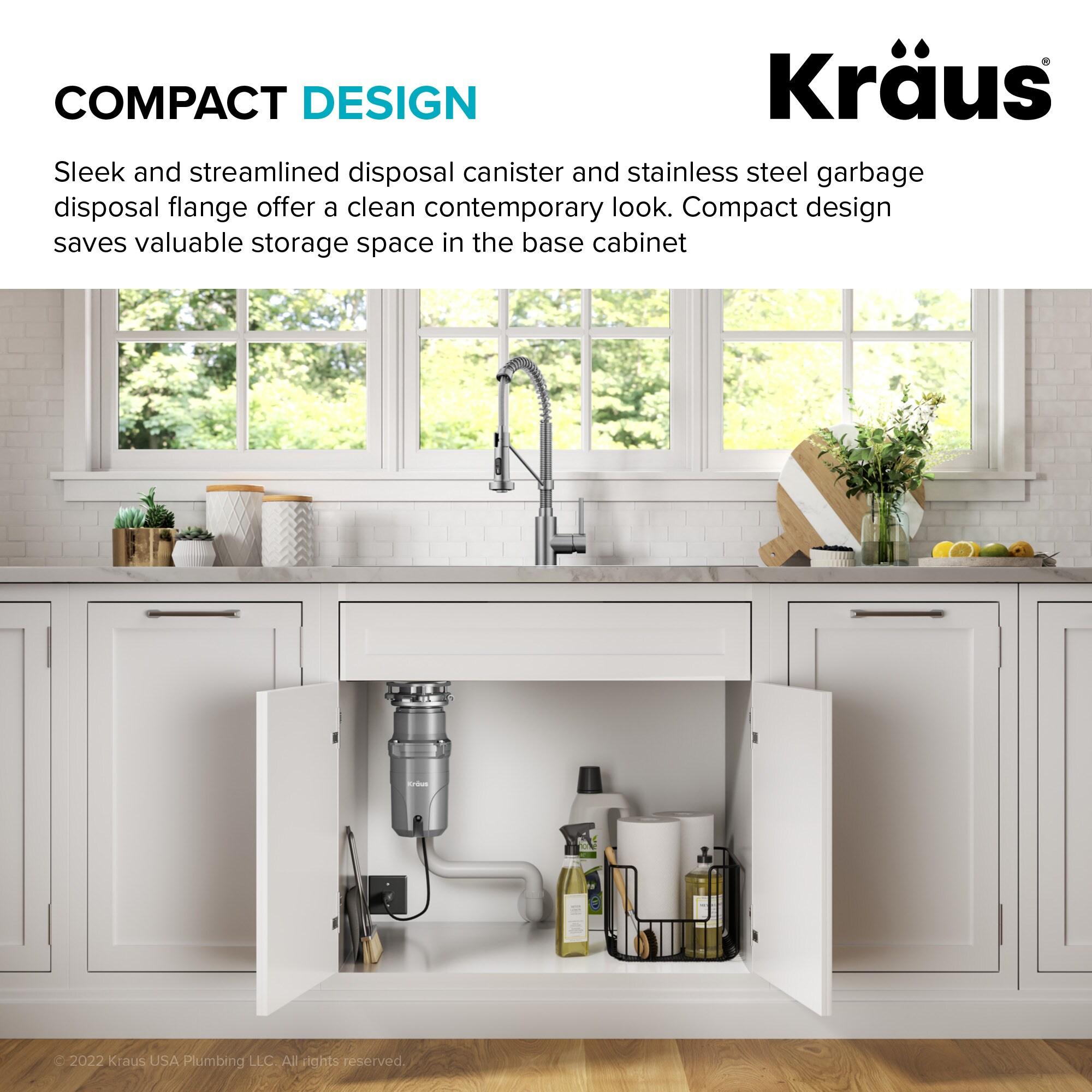 KRAUS WasteGuard Continuous Feed Motor Garbage Disposal with Power Cord and Universal Mount