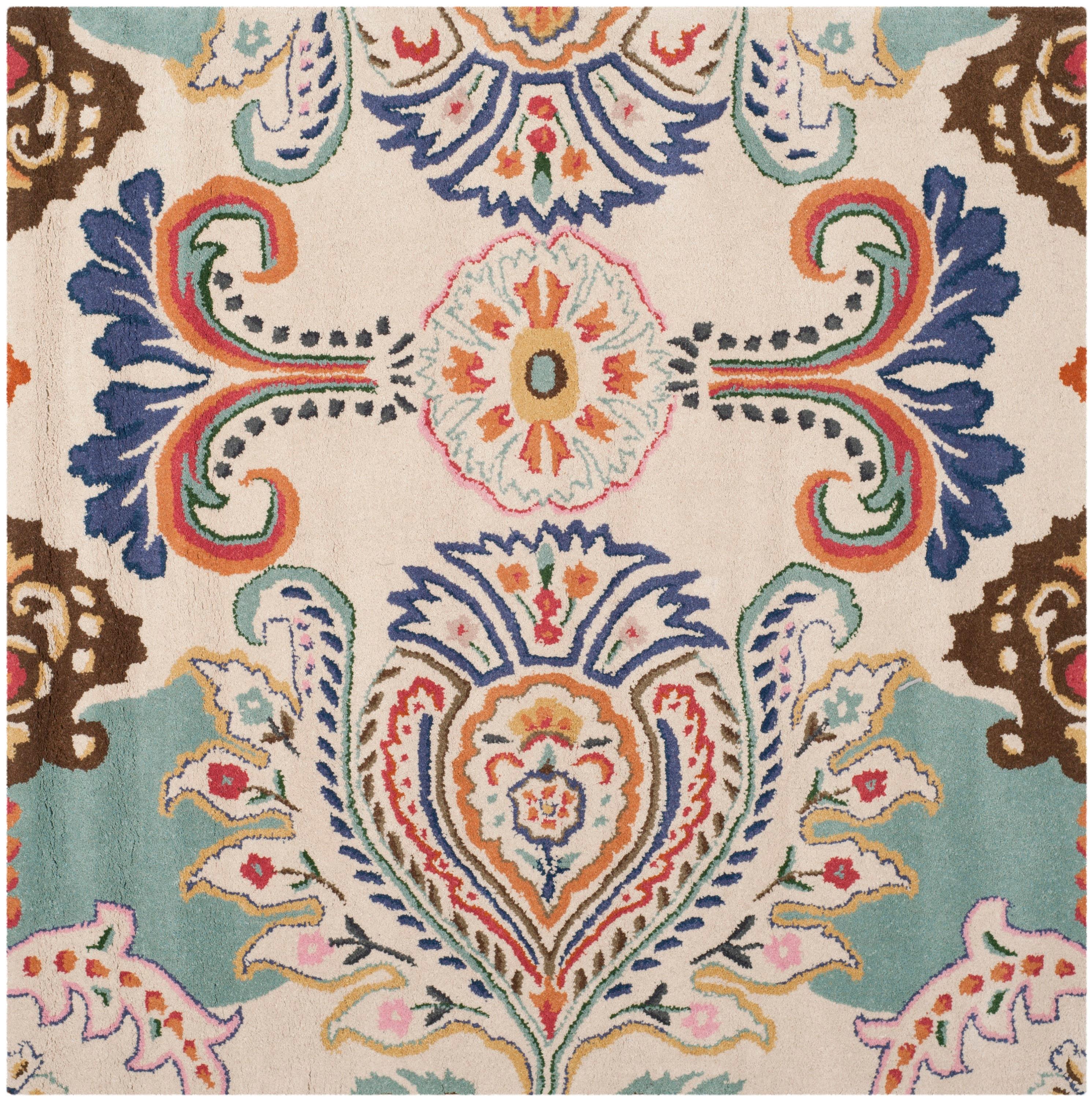 Bella BEL118 Hand Tufted Area Rug - Ivory/Teal - 7'x7' - Safavieh.