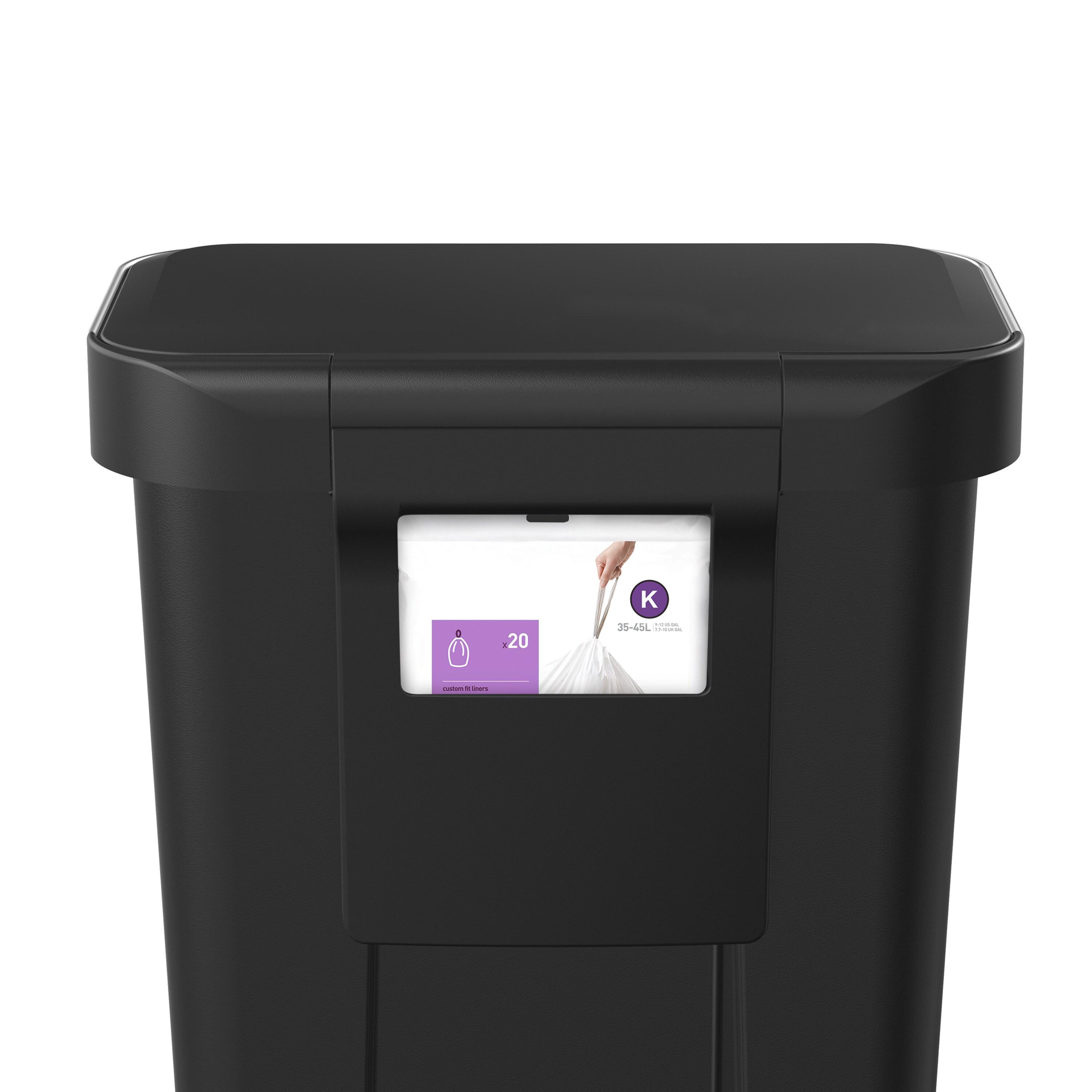 Simplehuman 45 Liter Rectangular Kitchen Trash Can with Liner Pocket, Black Plastic