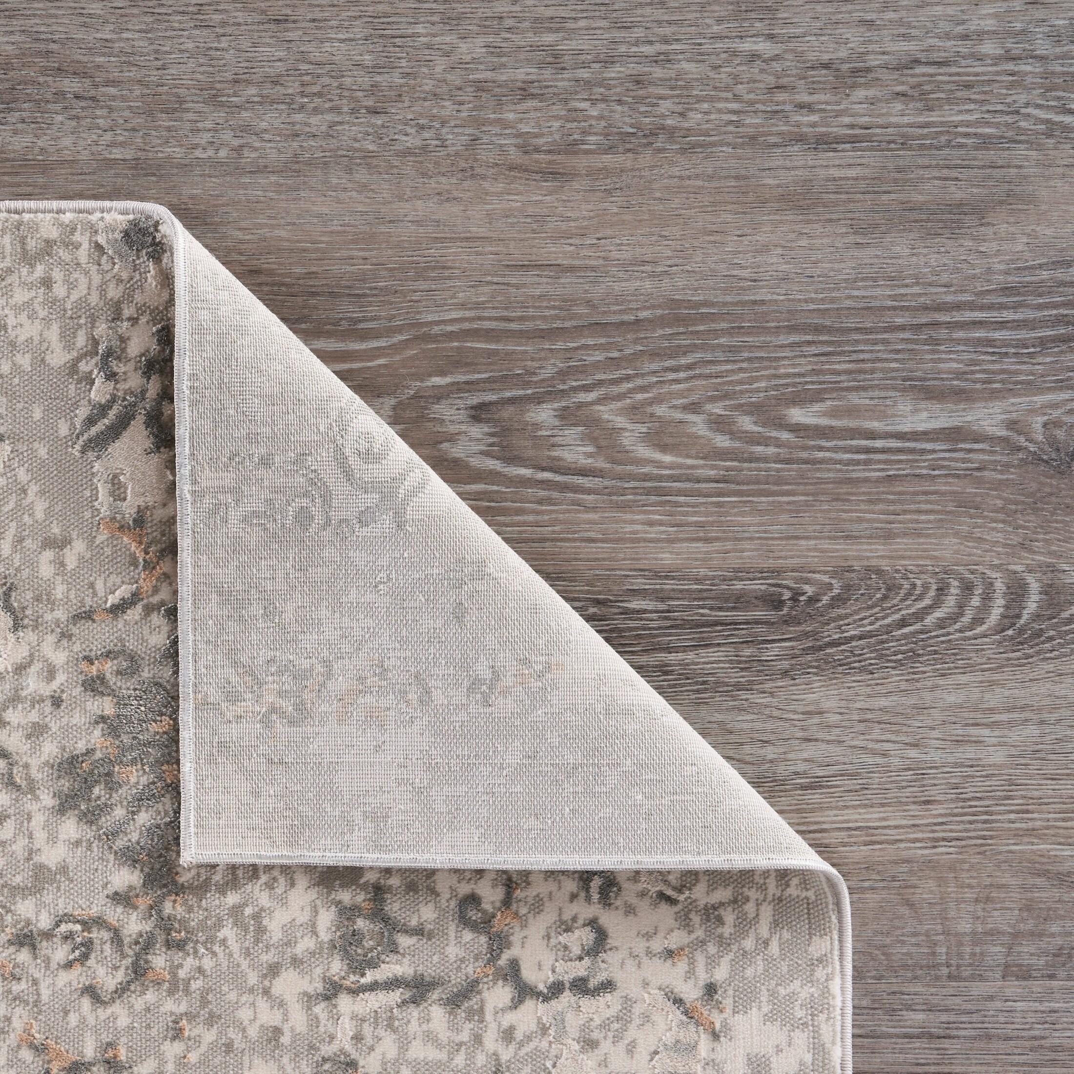 LR Home Imara Blake Cream/Taupe Traditional Damask Polyester Area Rug, 5'3" x 7'6"