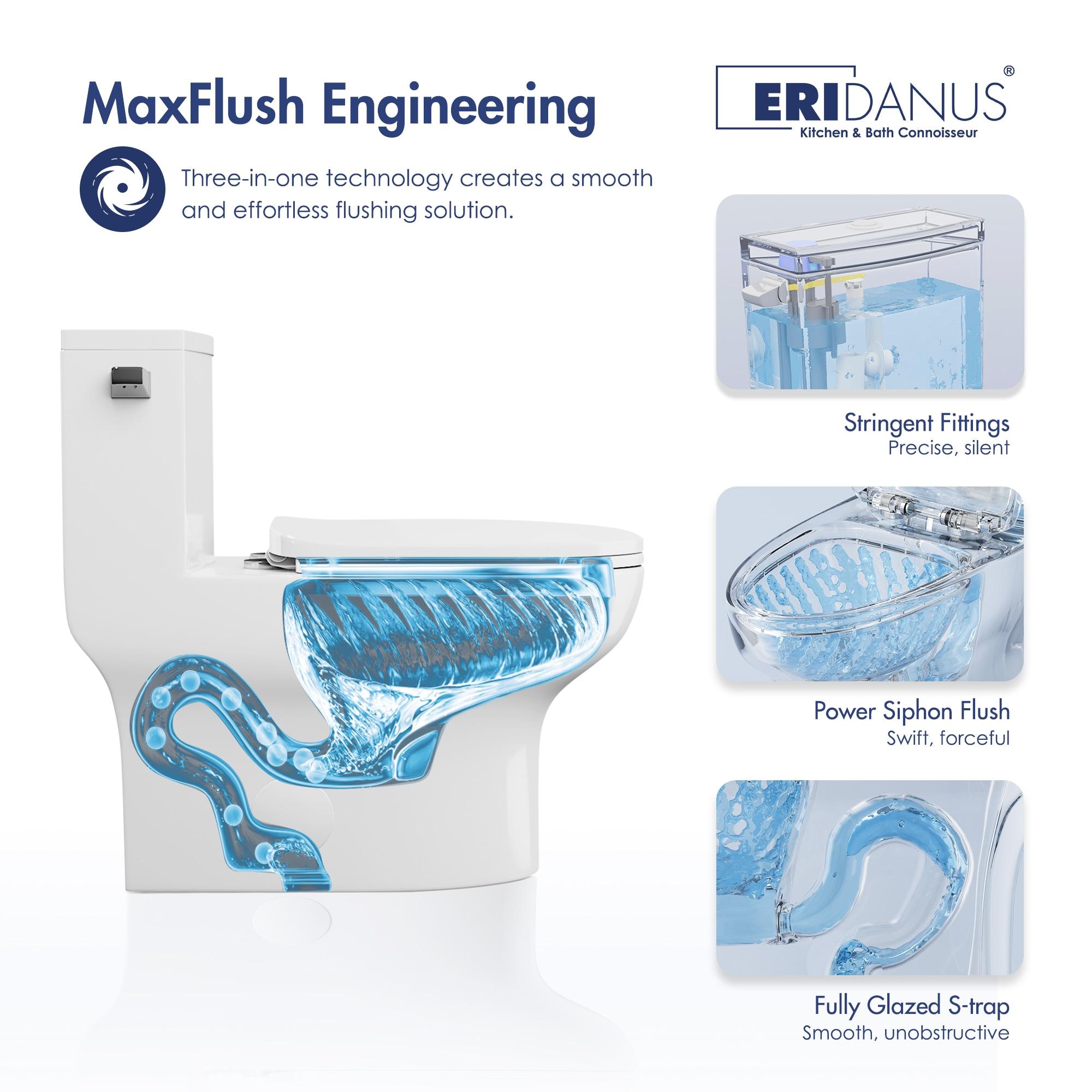 Eridanus One Piece Toilet Elongated With Soft Closing Seat, Comfortable ADA Compliant 17" Chair Height Seat, Powerful & Quiet Left Side Trip Lever Flush (1.28 GPF), 12" Rough-In
