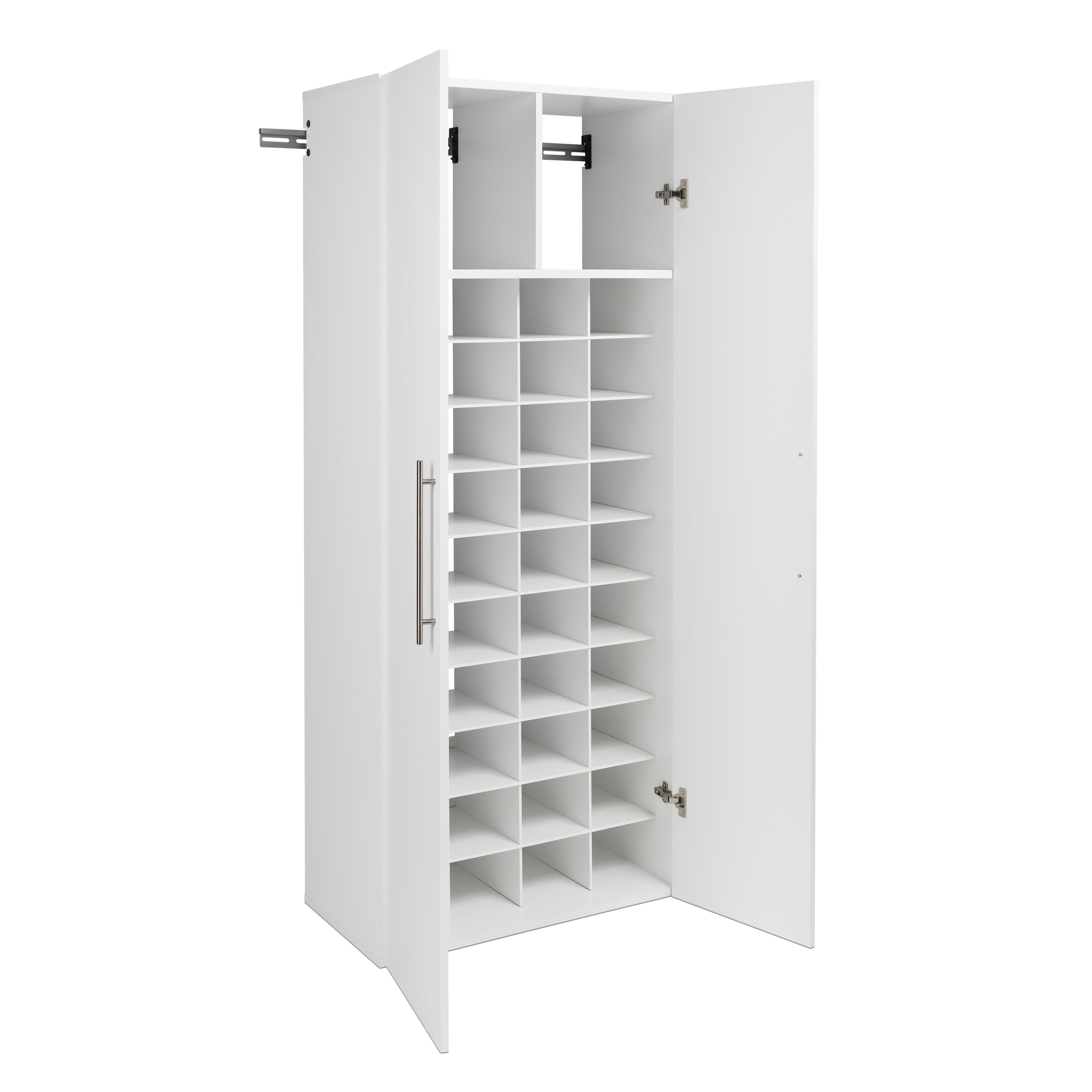 Prepac Hangups Shoe Storage Cabinet White: 40-Pair Organizer, MDF & Particle Board, Fixed Shelves