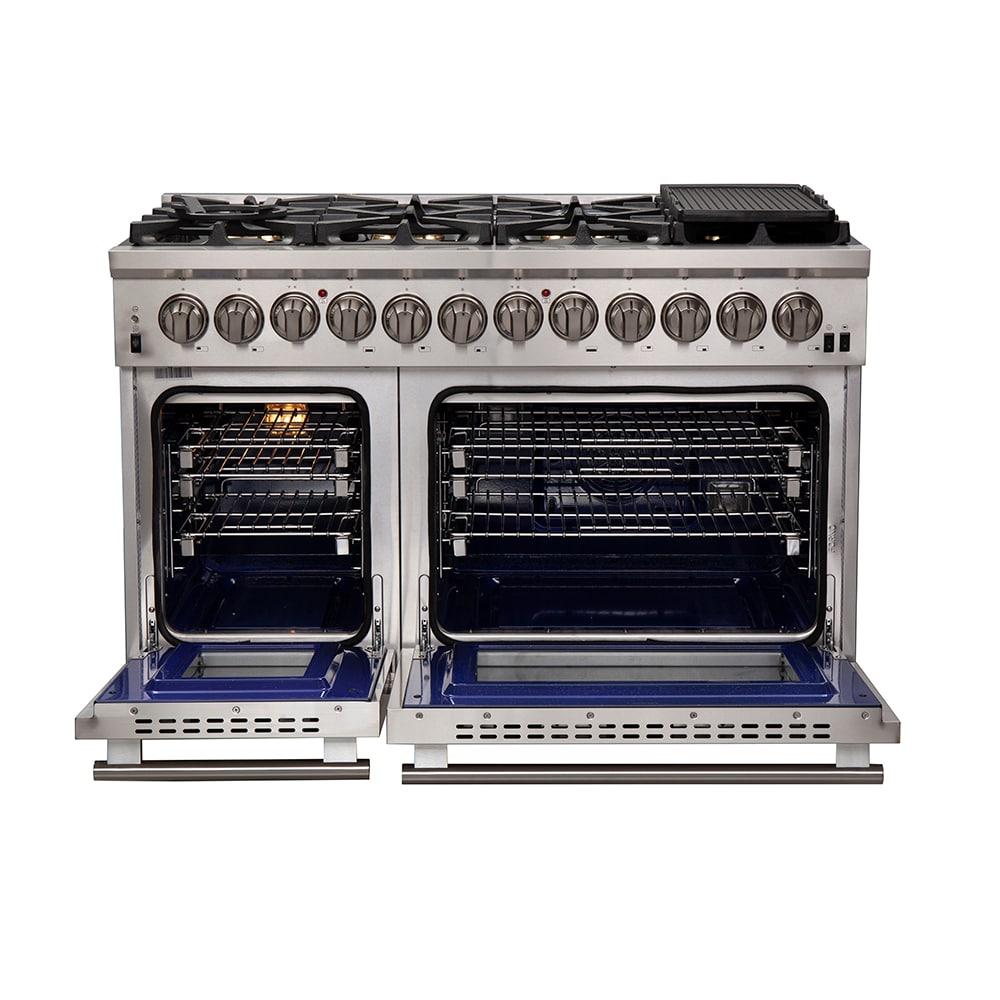 Forno Capriasca 48-inch Dual Fuel Range All Stainless Steel, 8 Brass Burners, 6.58 cu.ft. Double Ovens FFSGS6187-48