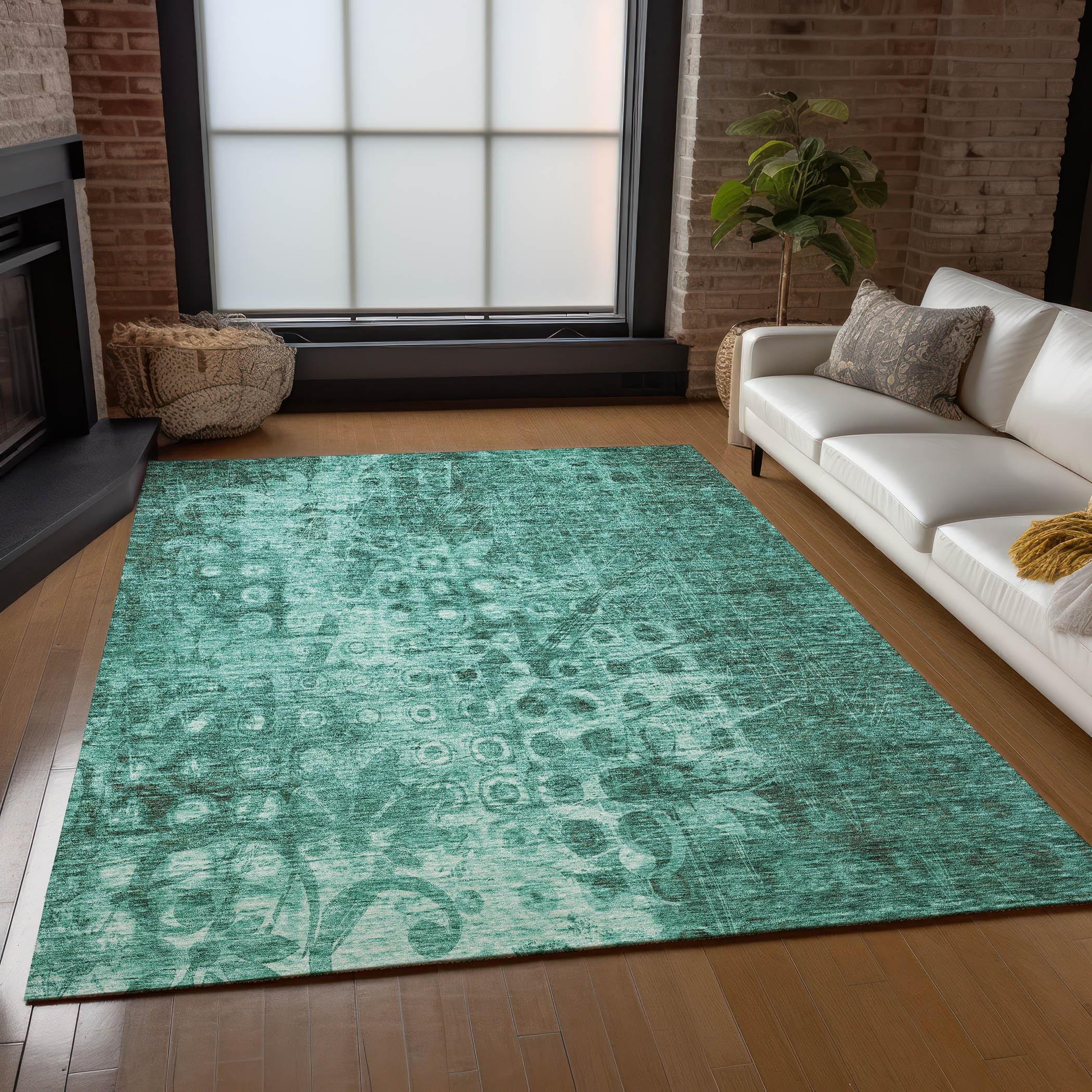 Teal Flat Woven Synthetic 9' x 12' Area Rug