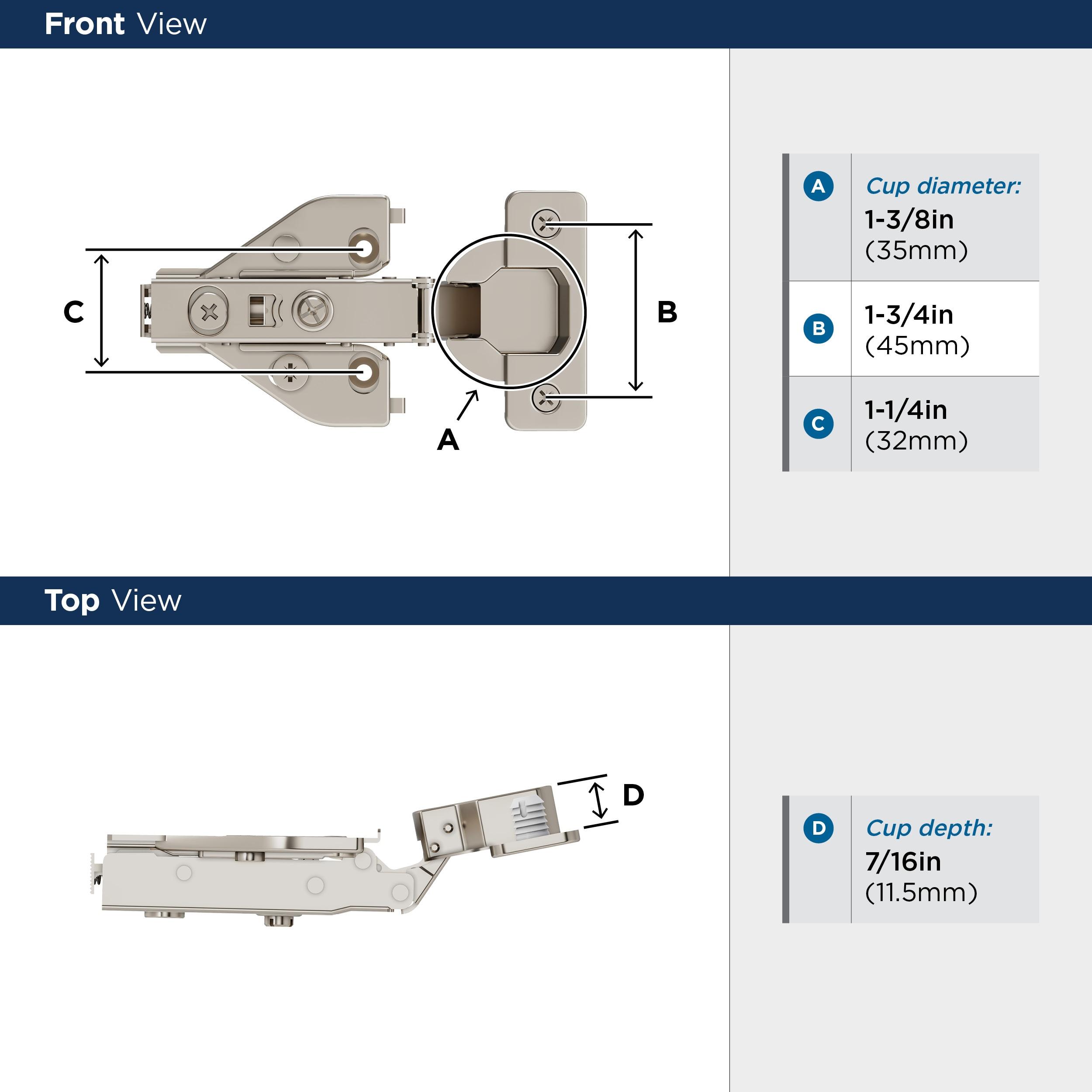 1/2 inch (13mm) Overlay Face Frame Self Close Euro Concealed Cabinet Hinge - 1 Pair