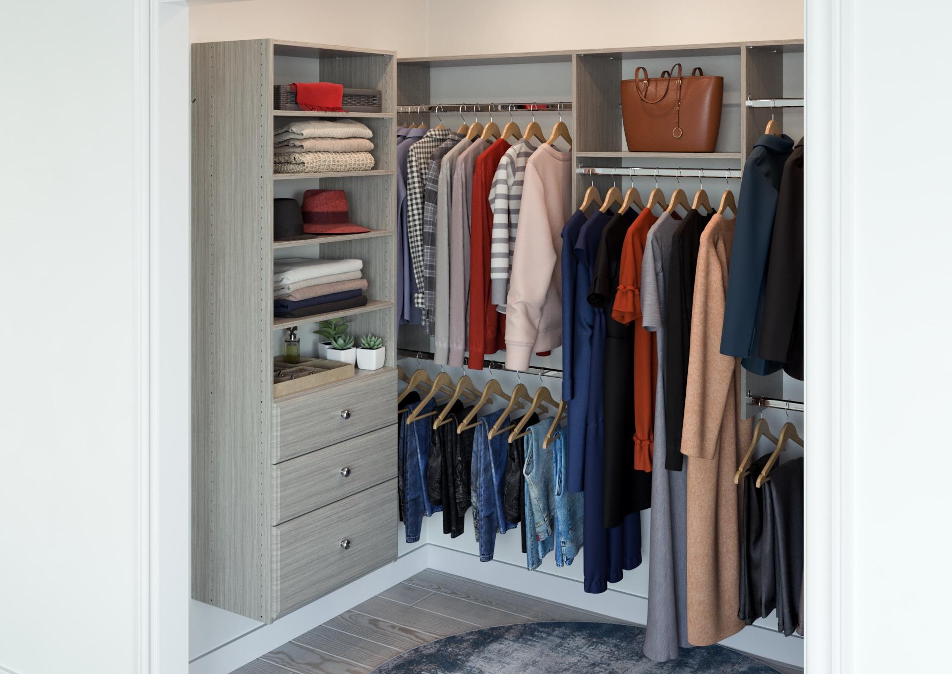 Easy Track Premium Tower Closet Organizer with Shelves & Drawers, Weathered Grey