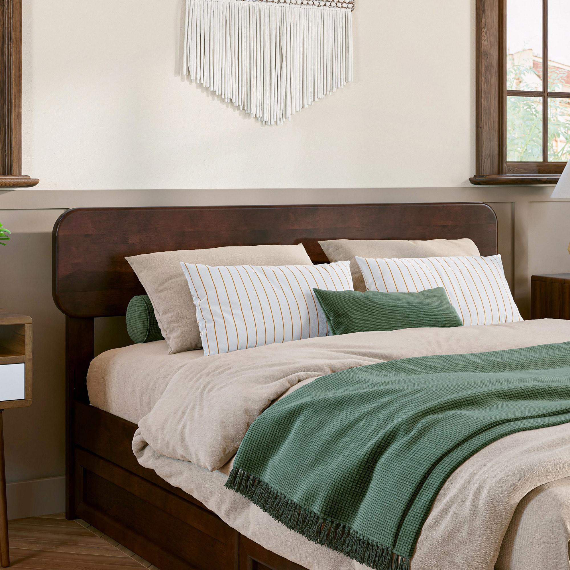 AFI Capri Full Solid Wood Platform Bed with Panel Footboard and Storage Drawers, Walnut