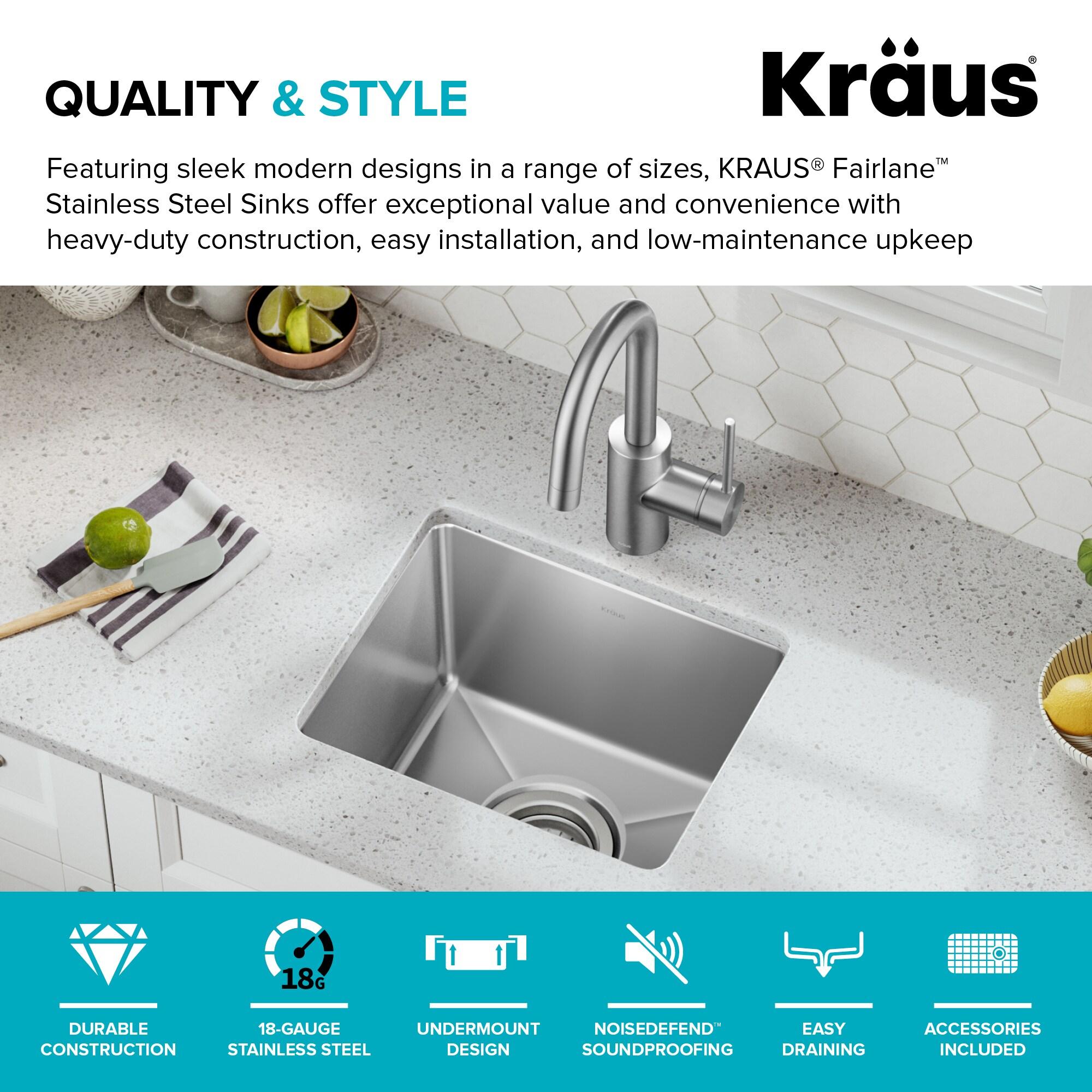 KRAUS Fairlane Single Bowl Gauge Stainless Steel Kitchen Bar Sink