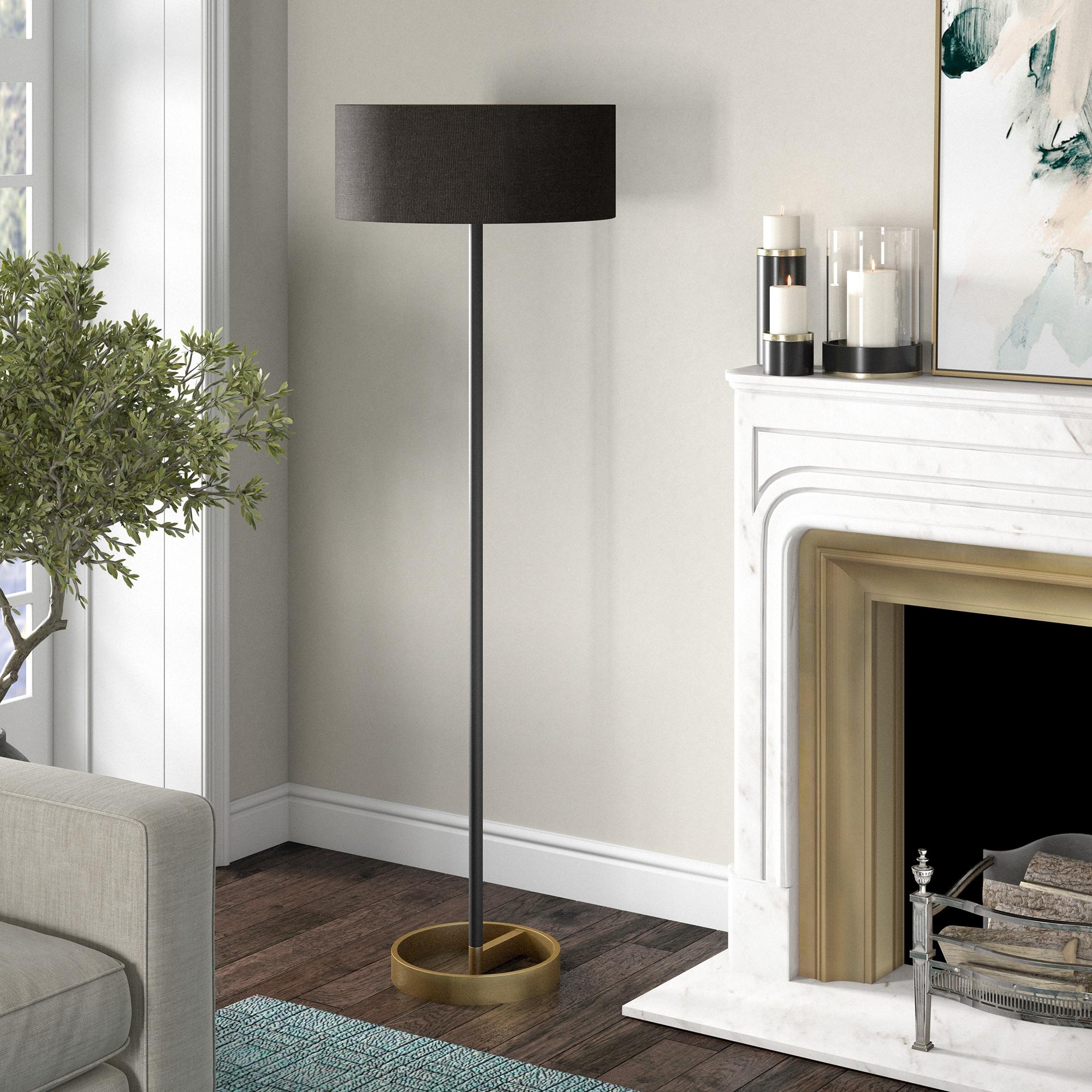 Henn&Hart 20" Matte Black/Brass Metal/Fabric Floor Lamp
