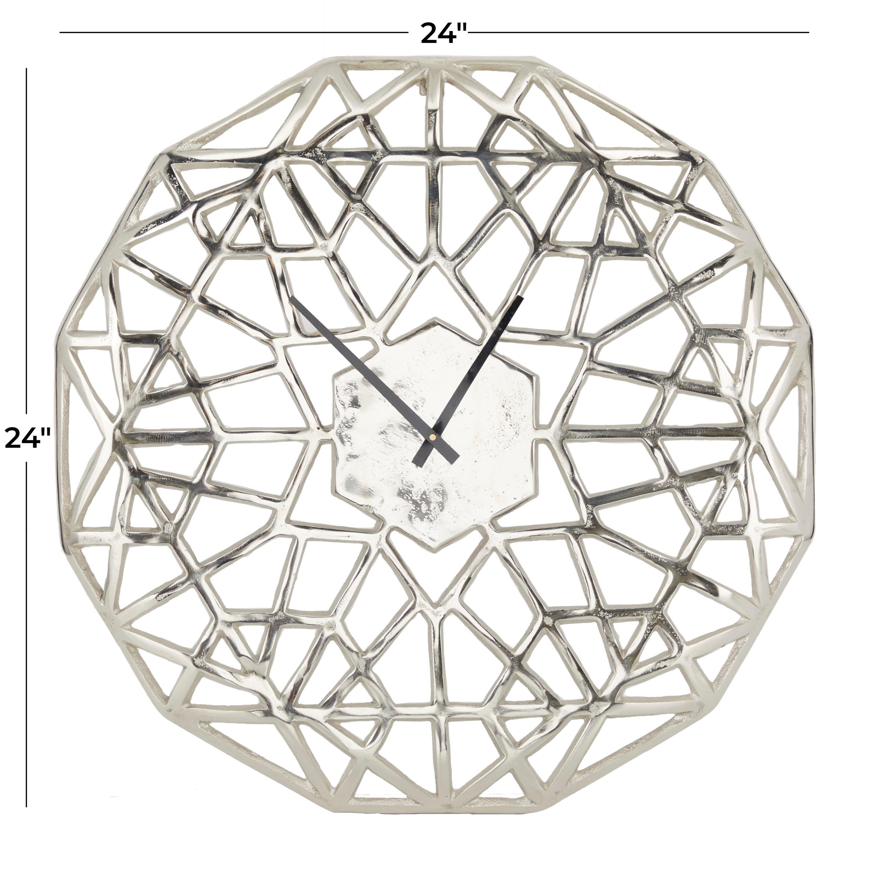 DecMode 24" Silver Aluminum Geometric Wall Clock with Cut Out Design