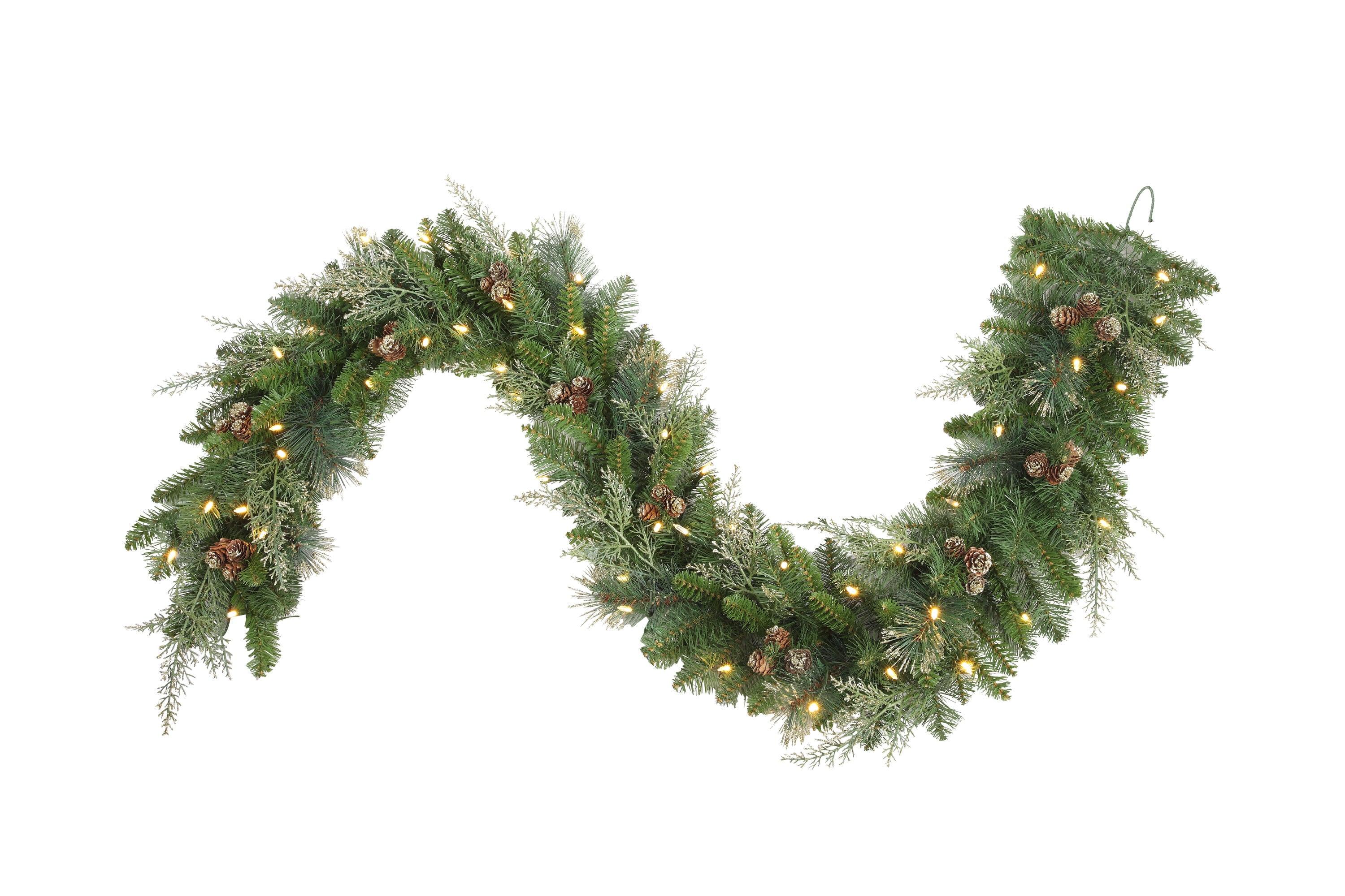 6 Ft. Long Bergen Pine Artificial Garland with Gold Accents Battery-Operated T5 LED Lights