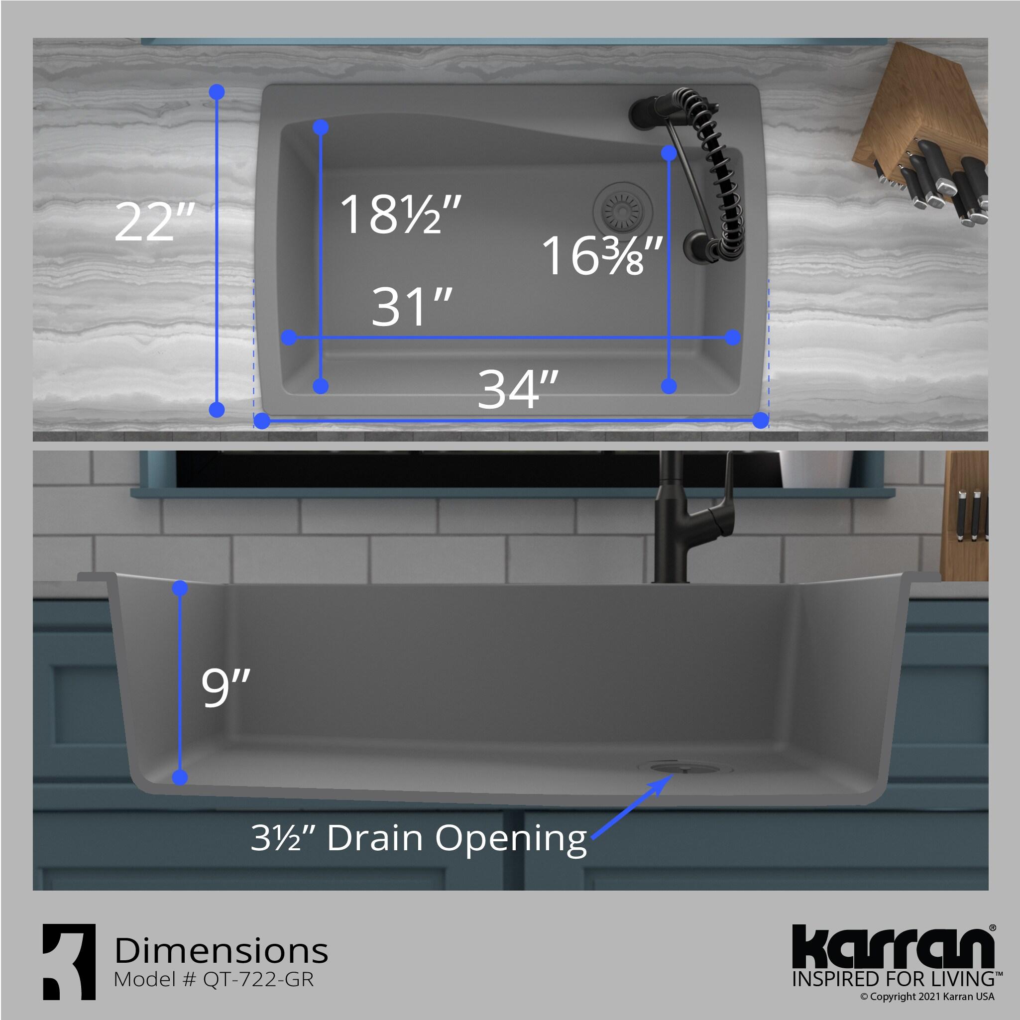 Karran Karran Drop-in Quartz Composite 34'' X 22'' 1-Hole Single Bowl Kitchen Sink QT-722-GR