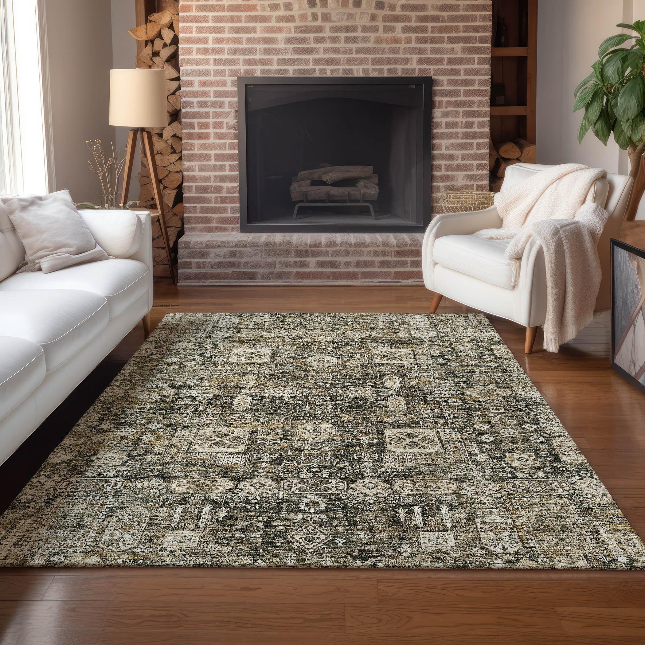 Coffee Flat Woven Synthetic Rectangular Washable Rug