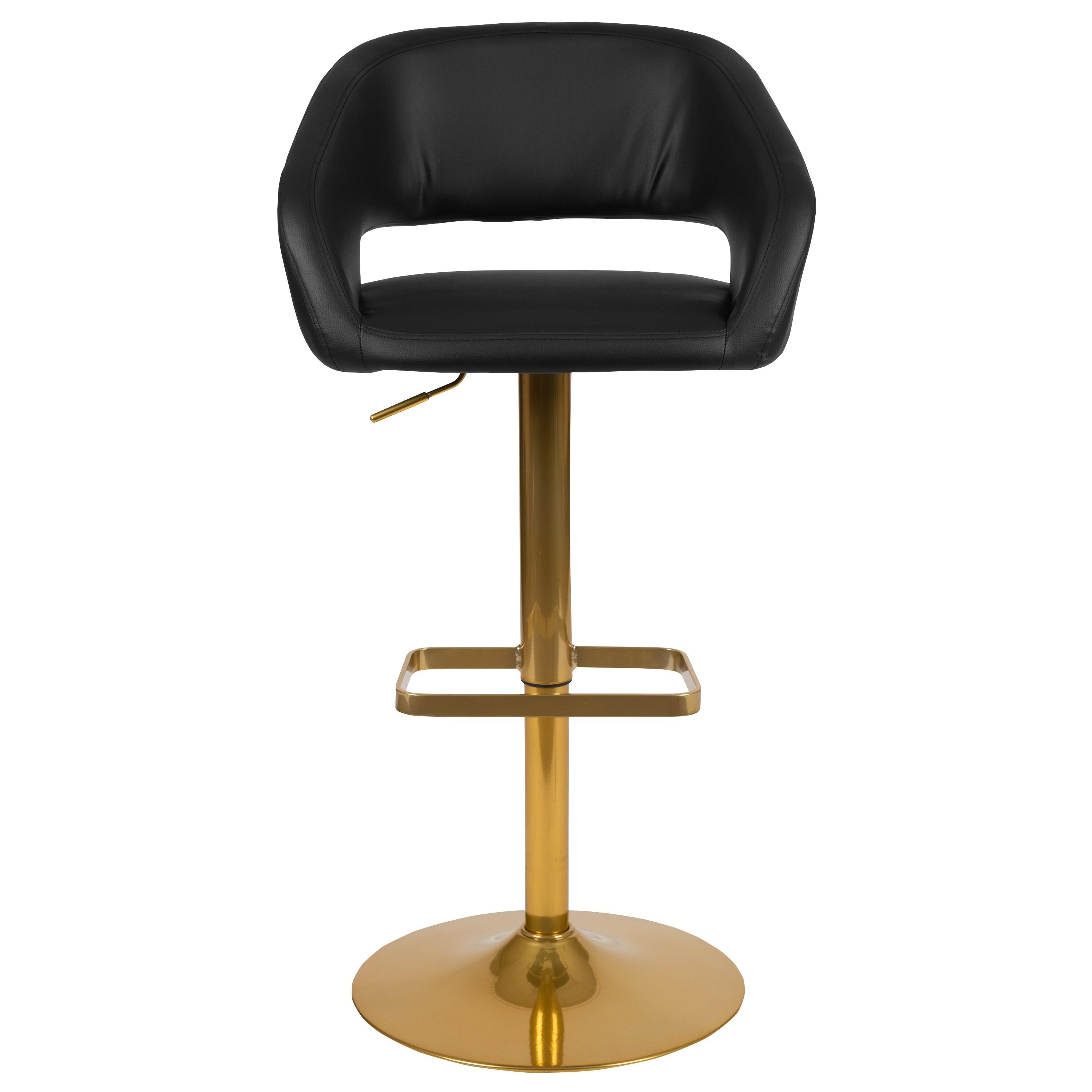 Flash Furniture Contemporary Black Vinyl Adjustable Height Barstool with Rounded Mid-Back and Gold Base