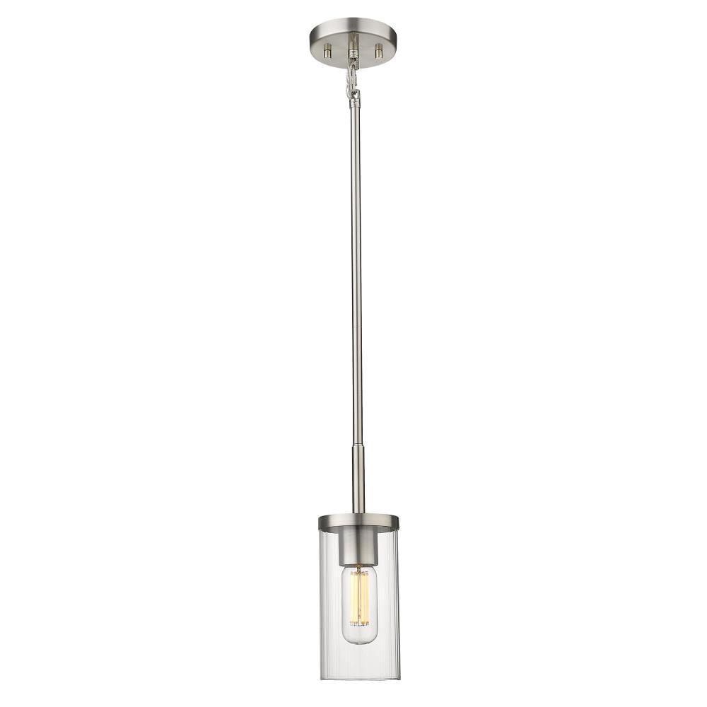 Golden Lighting Winslett 1-Light Mini Pendant in Pewter with Ribbed Clear Glass