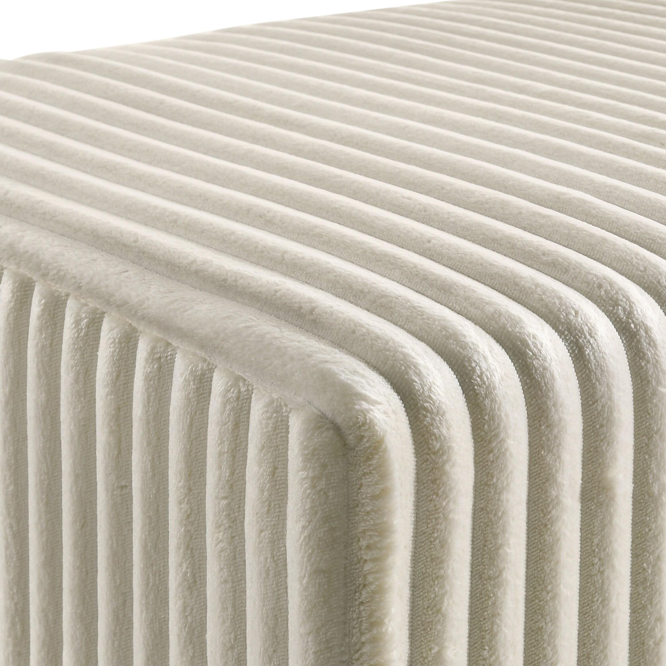 Roundhill Furniture Mavela Wide-wale Corduroy Upholstery Panel Bed with 2 Nightstands and Bench Cream Queen