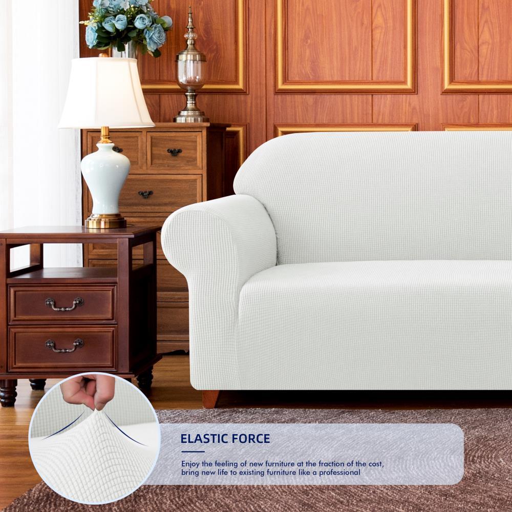 Subrtex Stretch 1-Piece Textured Grid Slipcover Sofa Cover, Off-white