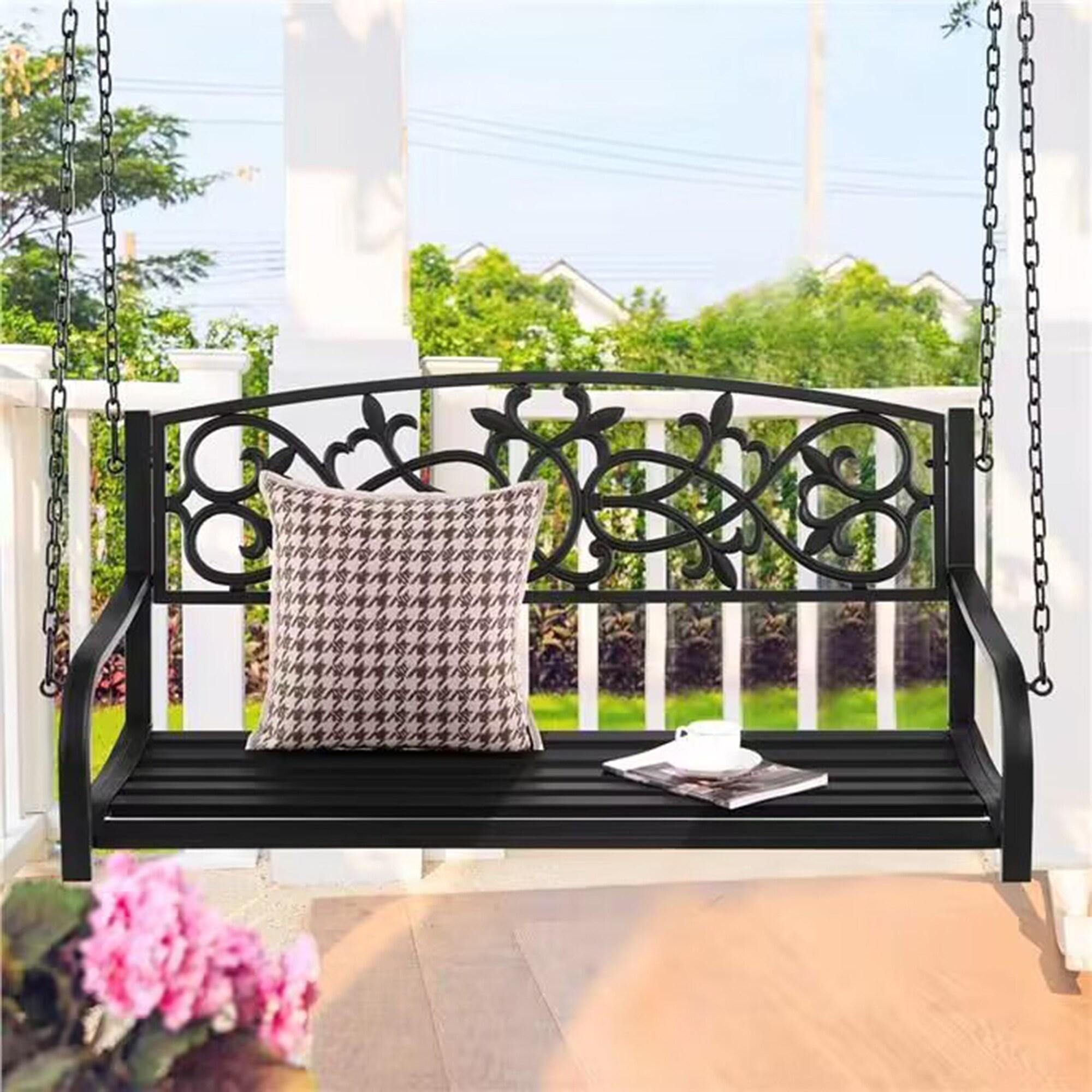 Kadyn Patio Swings for Porch,Comfortable Porch Swings,2-Person Outdoor Porch Metal Hanging Swing Chair with Sturdy Chains-Black