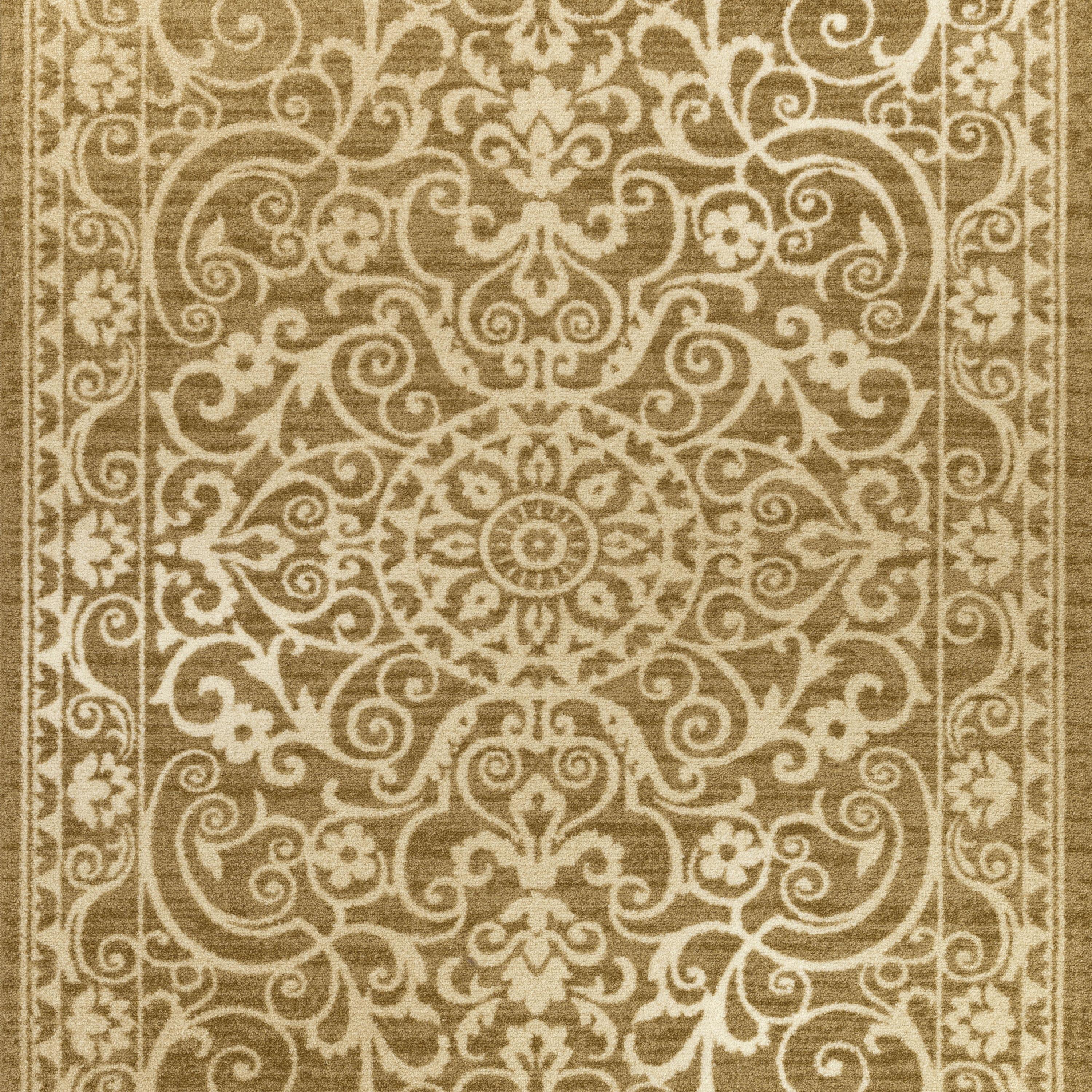 Maples Rugs Pelham Transitional Vintage Scroll Khaki Washable Hallway Runner Rug, 2' x 6'