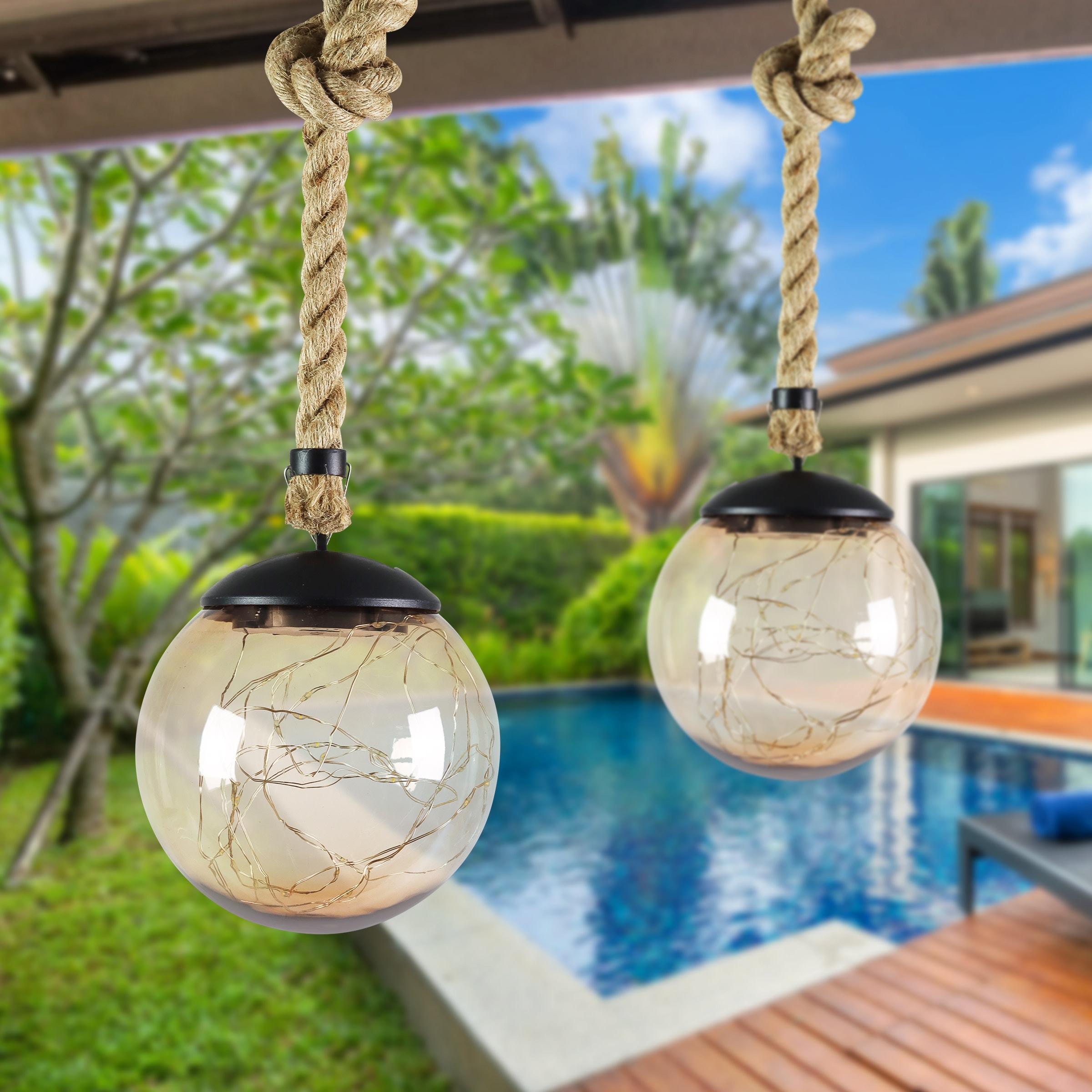 Exhart 37.4'' Solar Powered Integrated LED Outdoor Lantern (Set of 2)