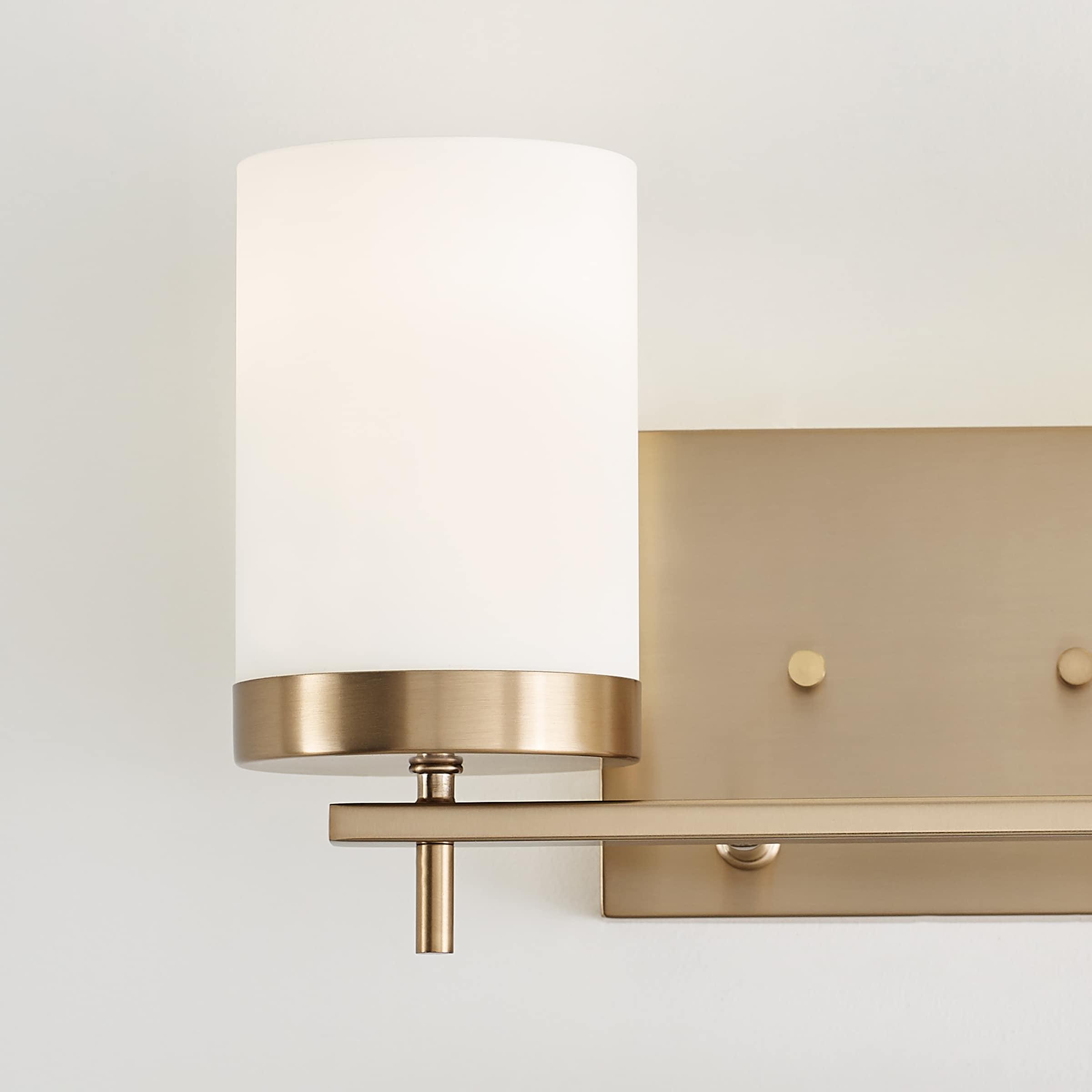 Zire Elegant 2-Light Vanity Fixture in Satin Brass with Etched Glass