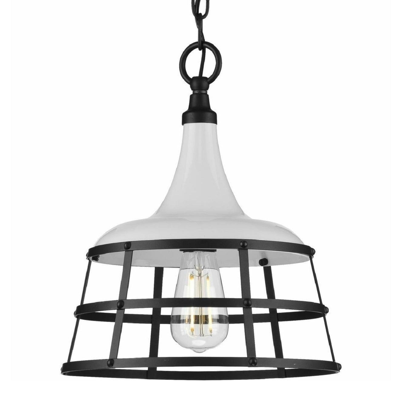 Progress Lighting Bastille Collection 1-Light Mini-Pendant, Steel, White Finish, Country Basket Shade