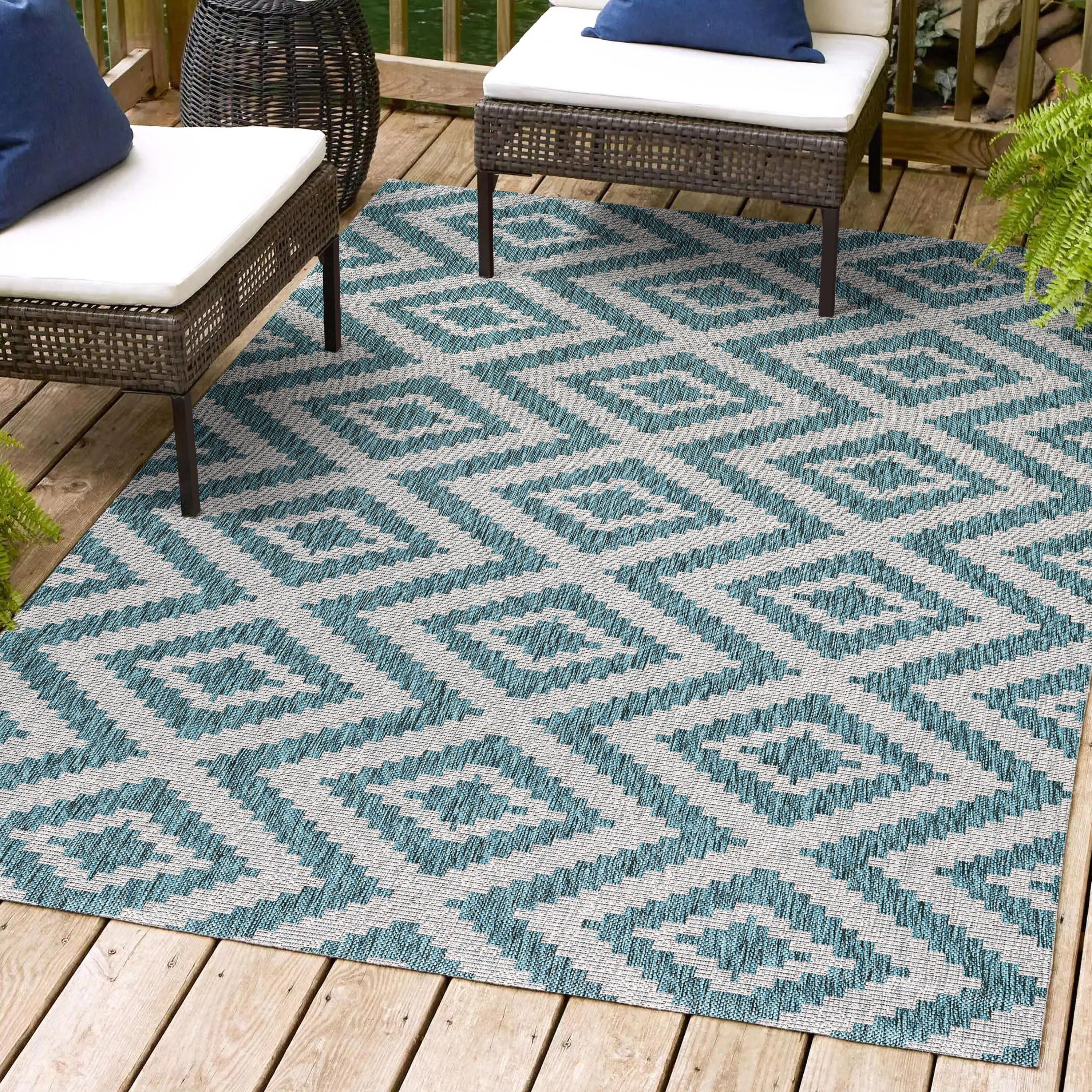 3'x5' Sintra Diamond Indoor/Outdoor Area Rug, Blue/Gray - JONATHAN Y