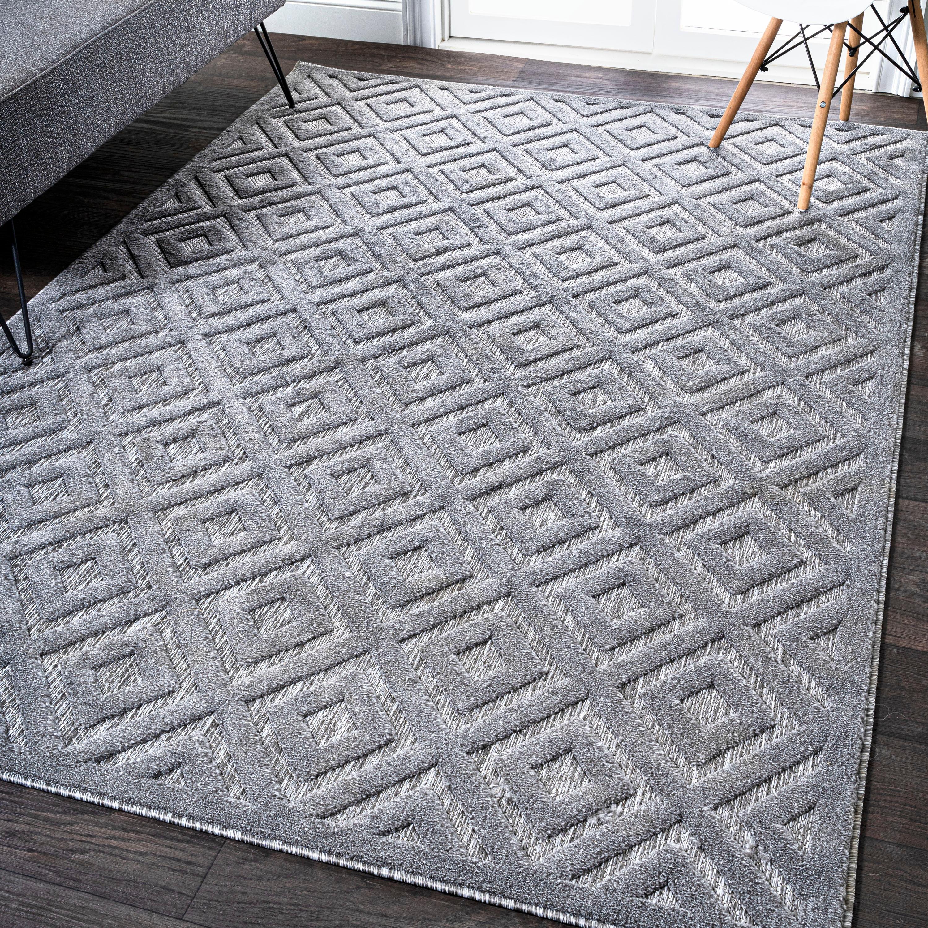 3'x5' Portmany Neutral Diamond Trellis Indoor/Outdoor Area Rug, Dark Gray - JONATHAN Y