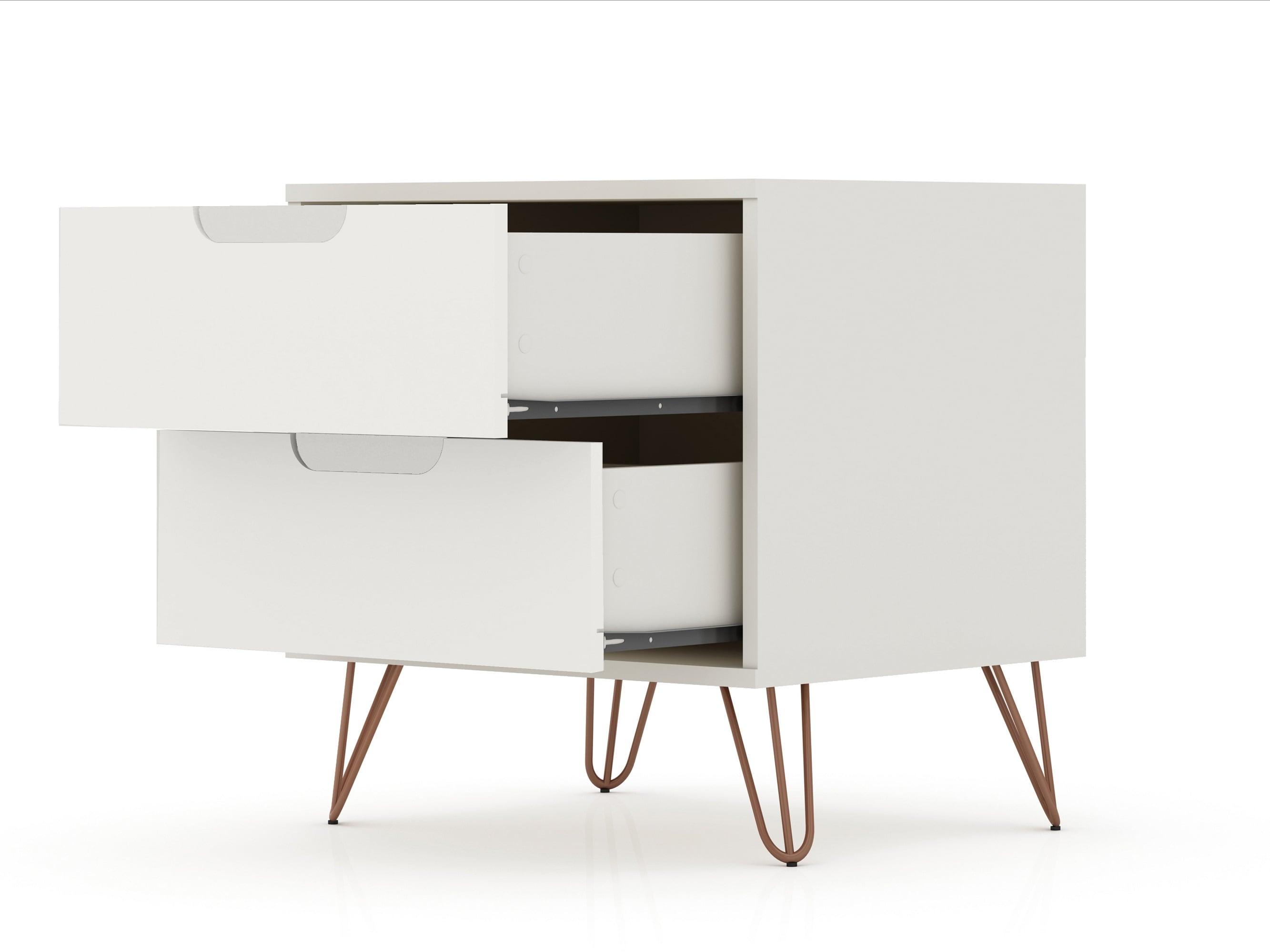 Set of 2 Rockefeller 2 Drawer Nightstands Off White - Manhattan Comfort: Modern Splayed Metal Legs, MDF