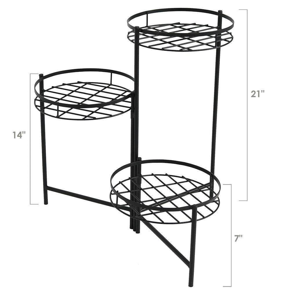 Sunnydaze Iron Metal 3-Tiered Decorative Flower Plant Pot Holder Stand Display - Black - 2pk