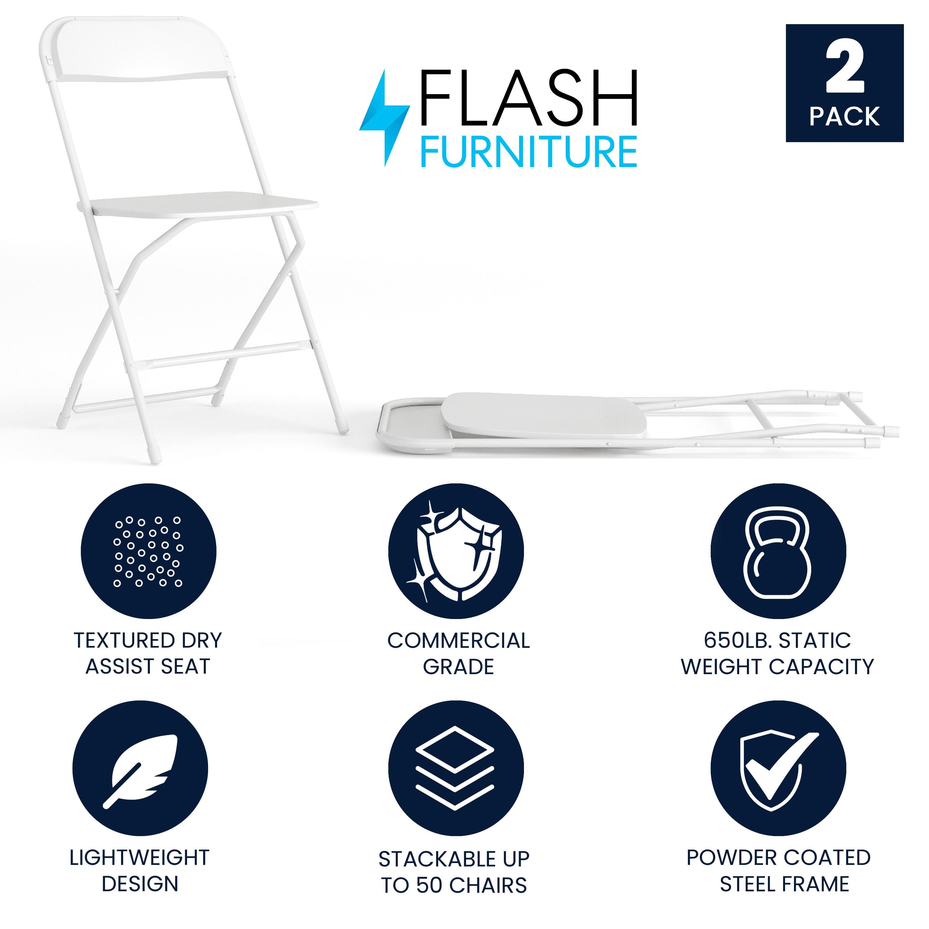 Flash Furniture Hercules Series Plastic Folding Chair White - 2 Pack 650LB Weight Capacity Comfortable Event Chair-Lightweight Folding Chair