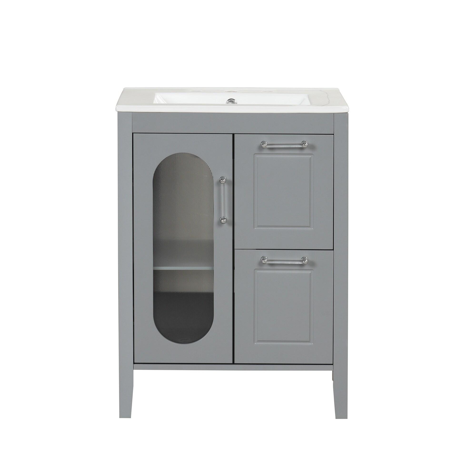 Tryimagine 24" Bathroom Vanity With Sink, Bathroom Vanity Cabinet With Two Drawers And Door, Adjustable Shelf, Solid Wood And MDF