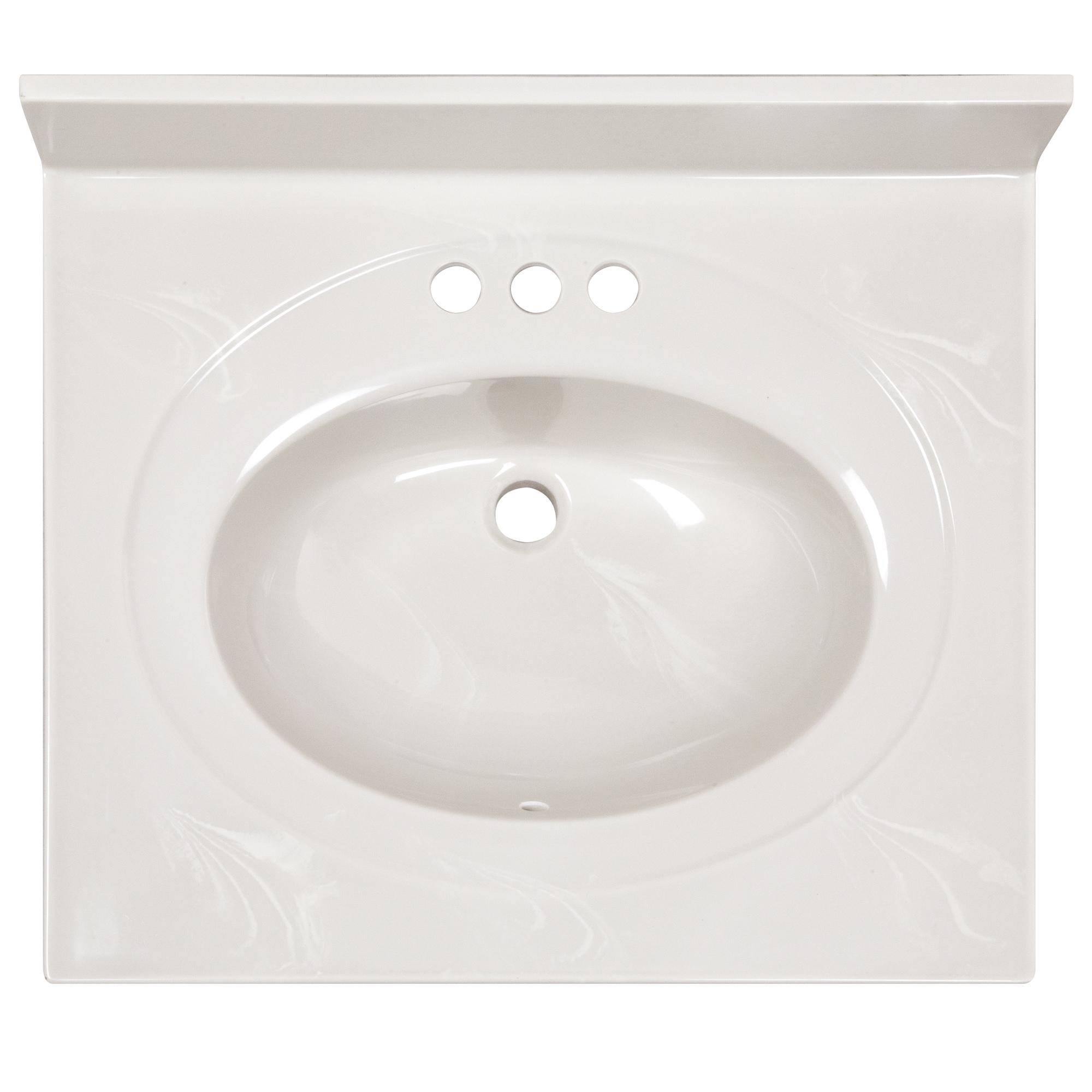Cultured Marble Vanity Top – 25-Inch Single Bowl Sink 4-Inch Centerset with Integrated Backsplash – Reinforced Packaging – Ivory Swirl, Design House, 586313