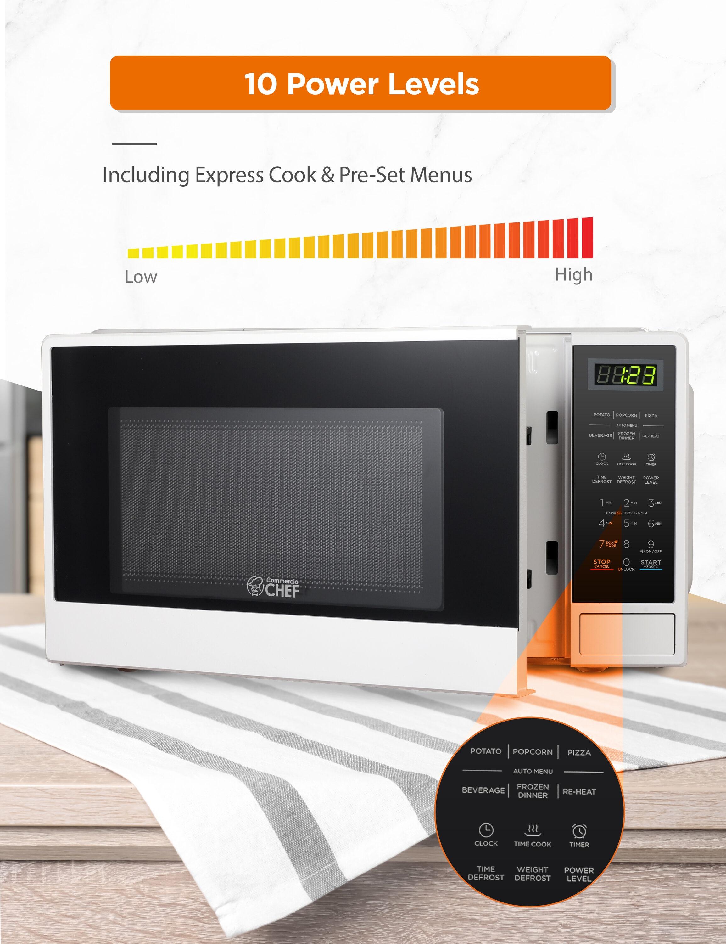 COMMERCIAL CHEF 1.1 Cu Ft Microwave with 10 Power Levels, Small Microwave with Push Button