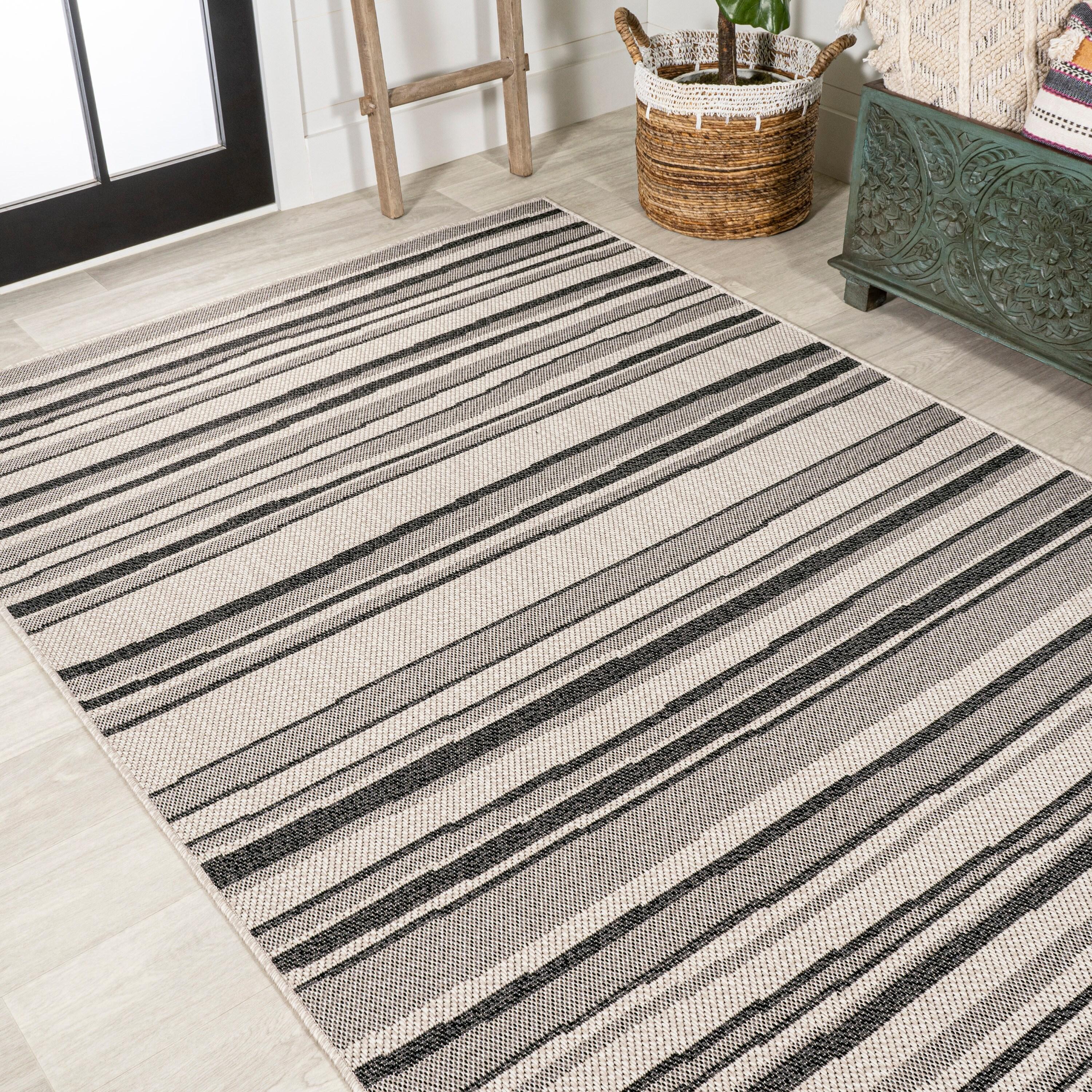5' x 8' Castara Wavy Stripe Modern Indoor/Outdoor Area Rug, Cream/Dark Gray - JONATHAN Y