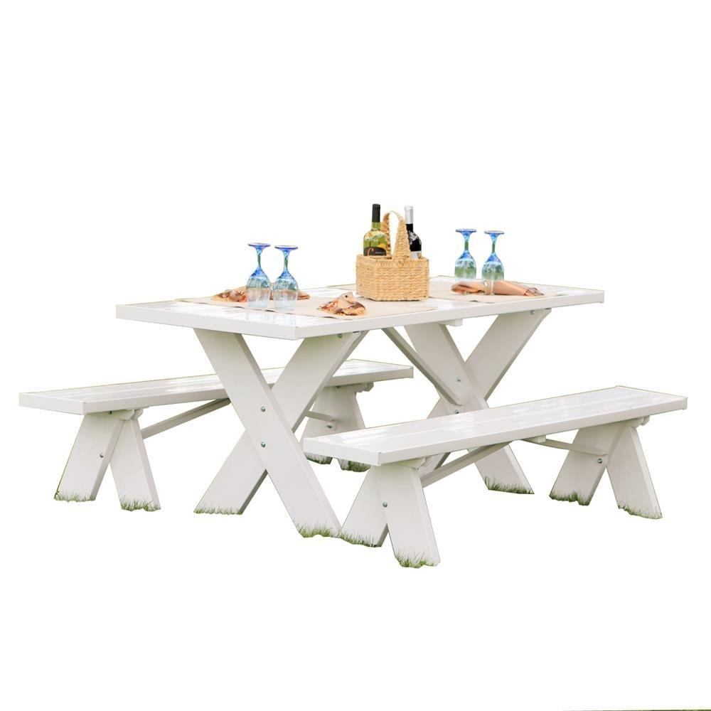DuraTrel 6' White Vinyl Picnic Table with Benches